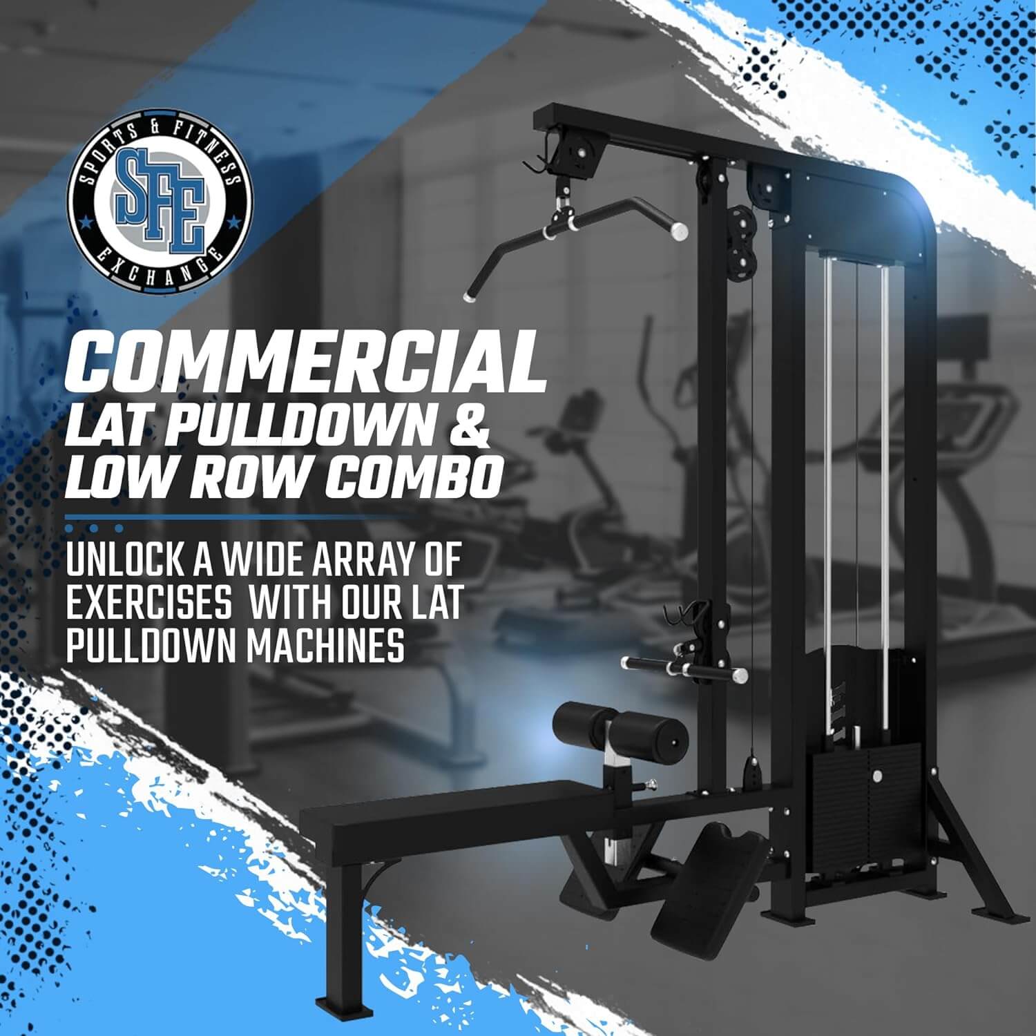 Selectorized Lat Pulldown & Low Row Combo w 250lb weight stack-New in a commercial gym setting.