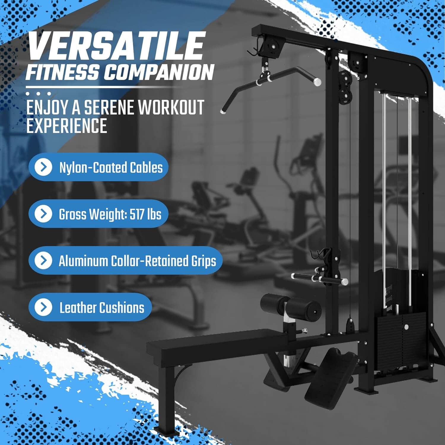 Selectorized Lat Pulldown & Low Row Combo w 250lb weight stack-New, versatile fitness machine with nylon-coated cables.