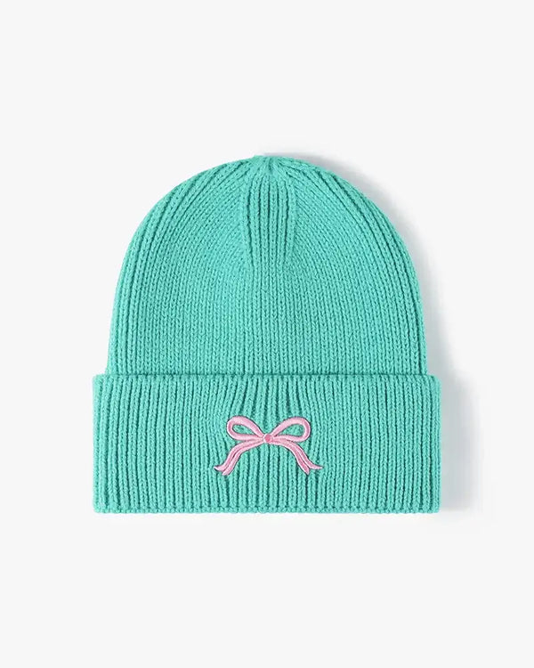 Embroidered Bow Knit Hat