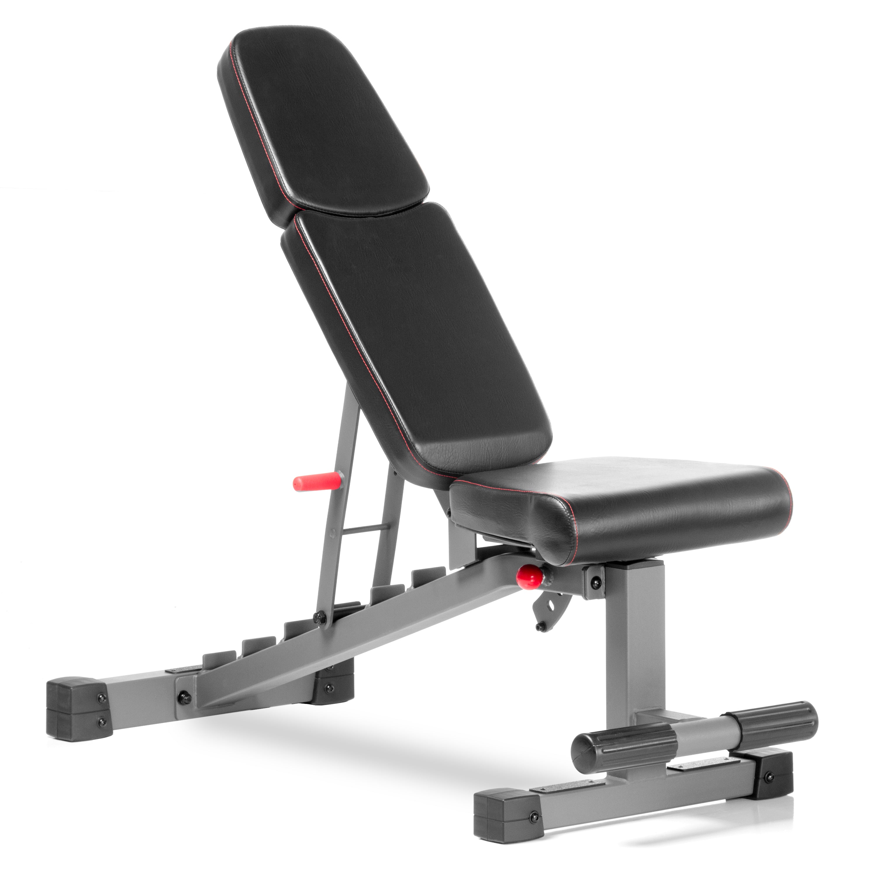 Power Series Adjustable Dumbbell Weight Bench in adjustable position for strength training.