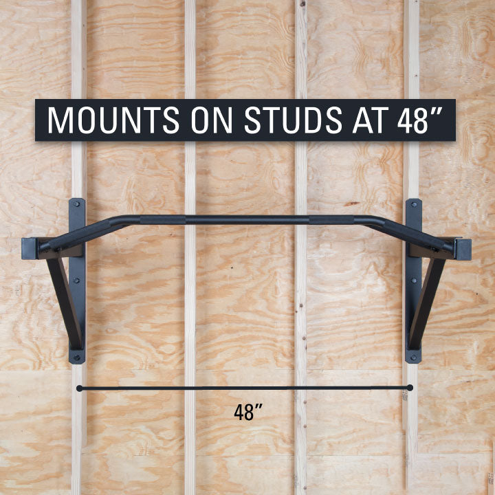 Commercial Wall Mounted Multi Grip Pull Up Bar mounted on studs at 48 inches.