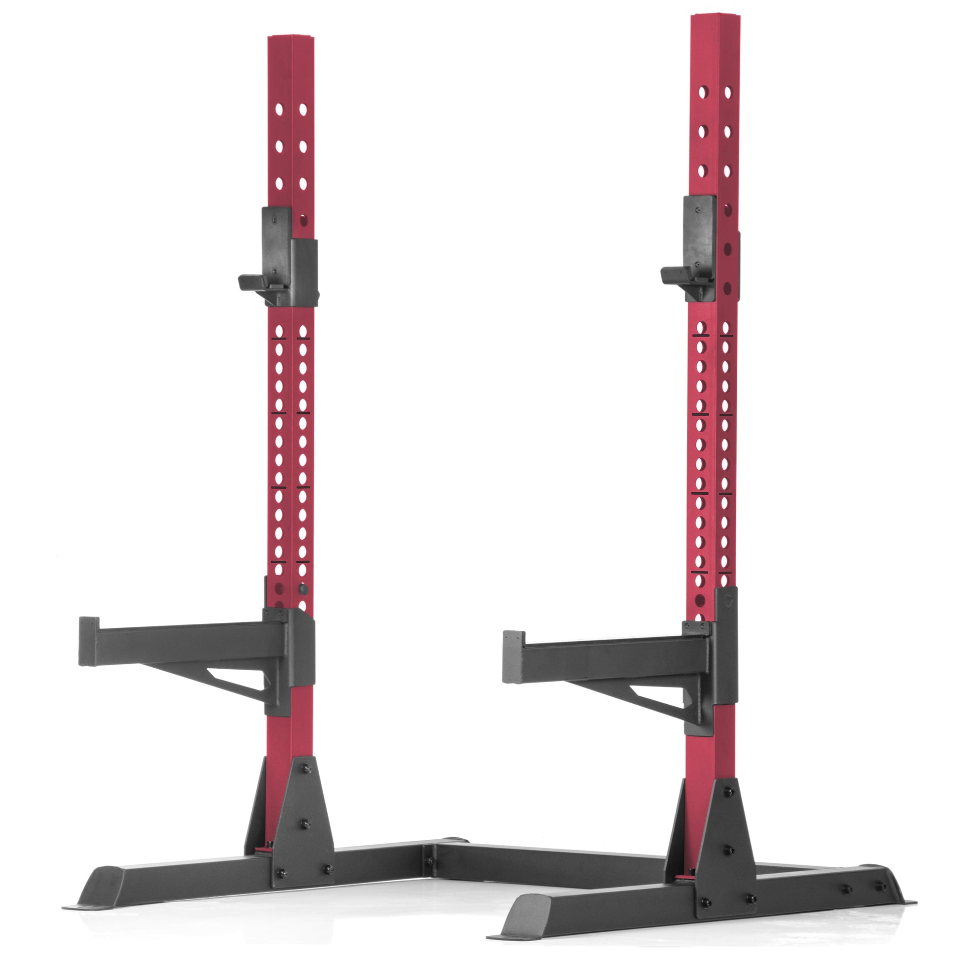 Squat Rack Bench Press with Adjustable Safety Spotters showcasing sturdy construction and adjustable height settings.