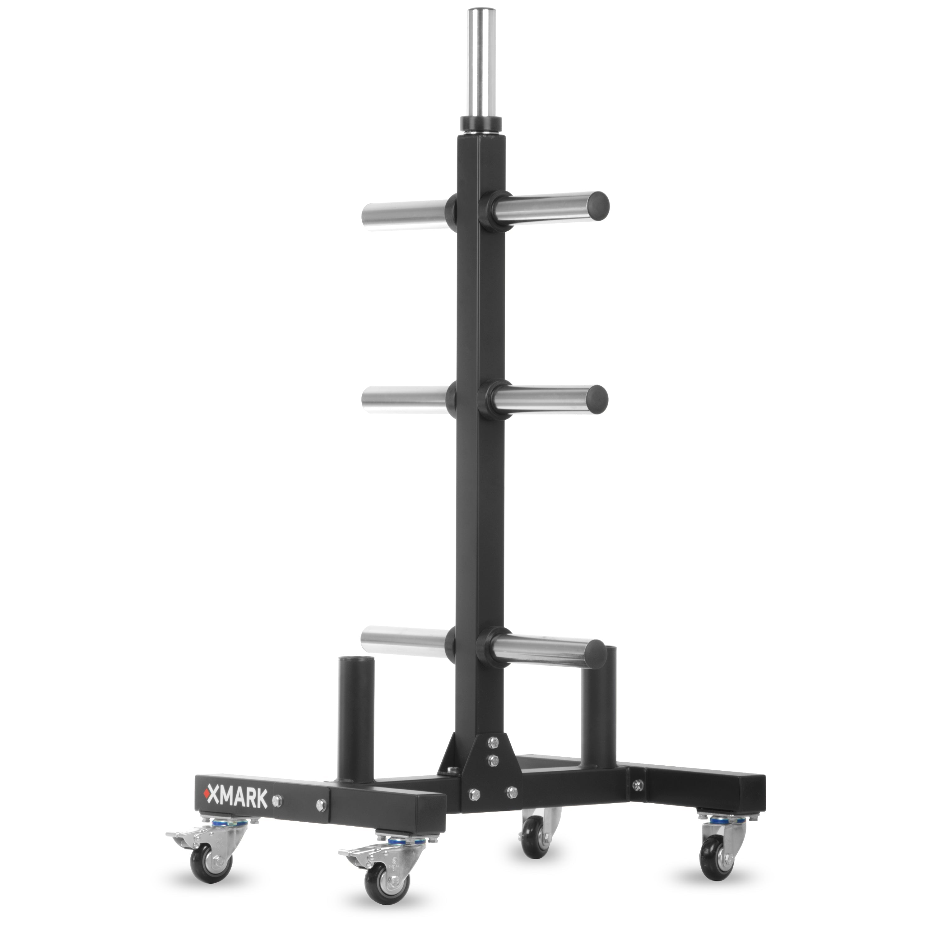 Commercial Olympic Weight Plate Tree on Castors with Dual Bar Holders for efficient weight storage