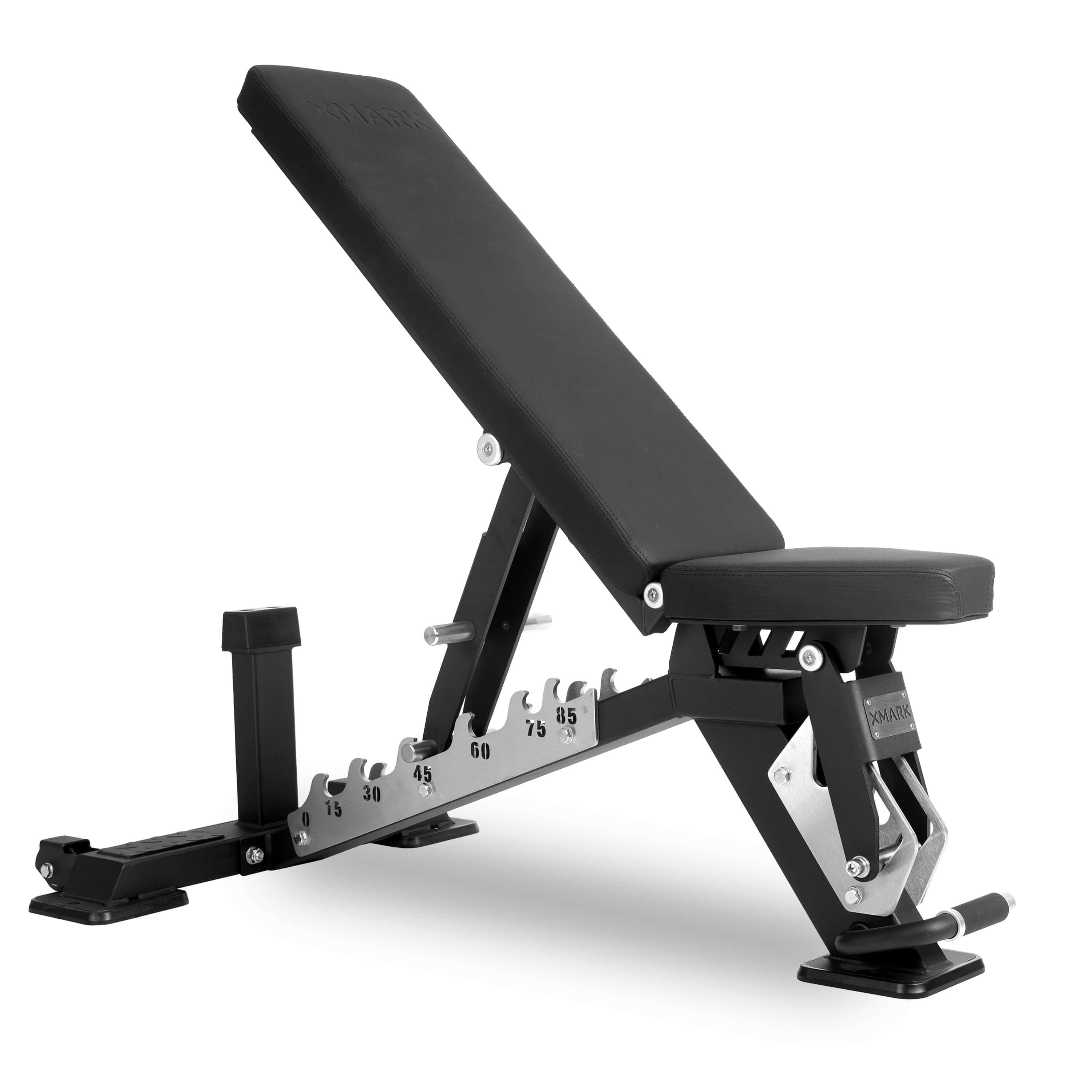Black Diamond Commercial Adjustable Weight Bench with adjustable backrest and sturdy construction.