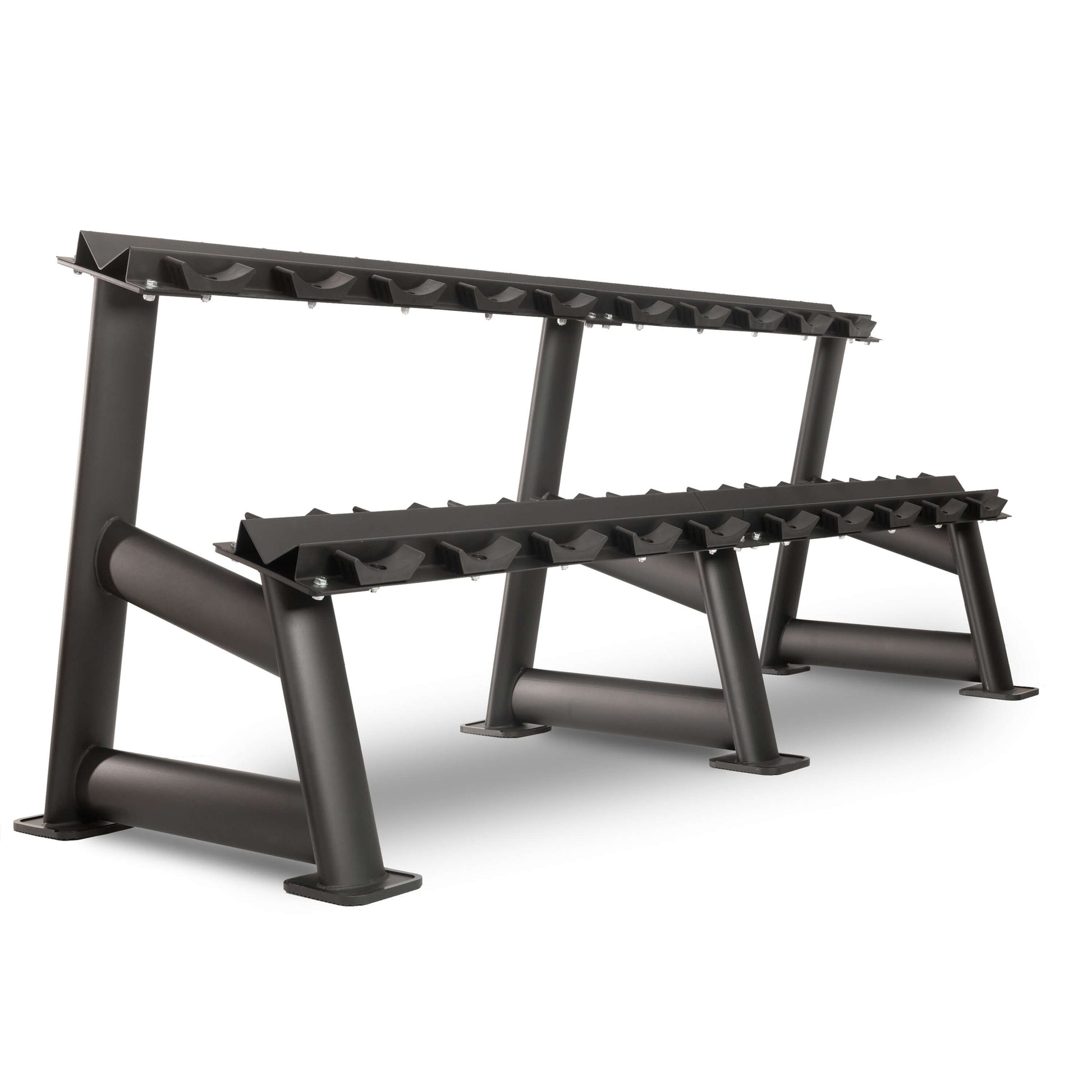 Commercial 2-Tier Dumbbell Rack - 10 Dumbbell Pairs with a robust design, perfect for gym environments.