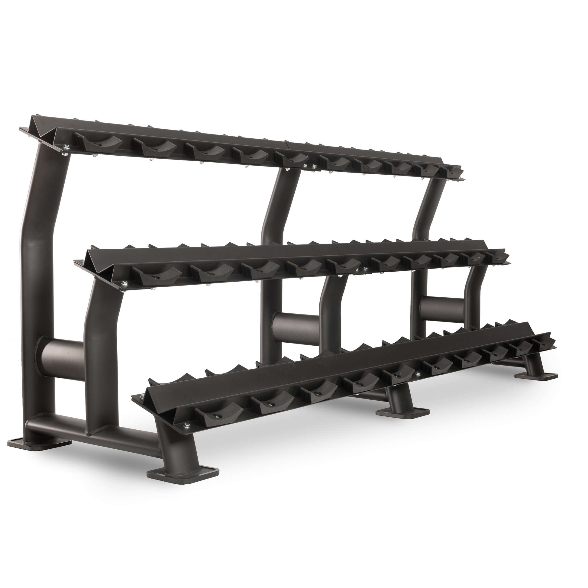 Commercial 3-Tier Dumbbell Racks - 15 Dumbbell Pairs displayed showcasing heavy-duty design.
