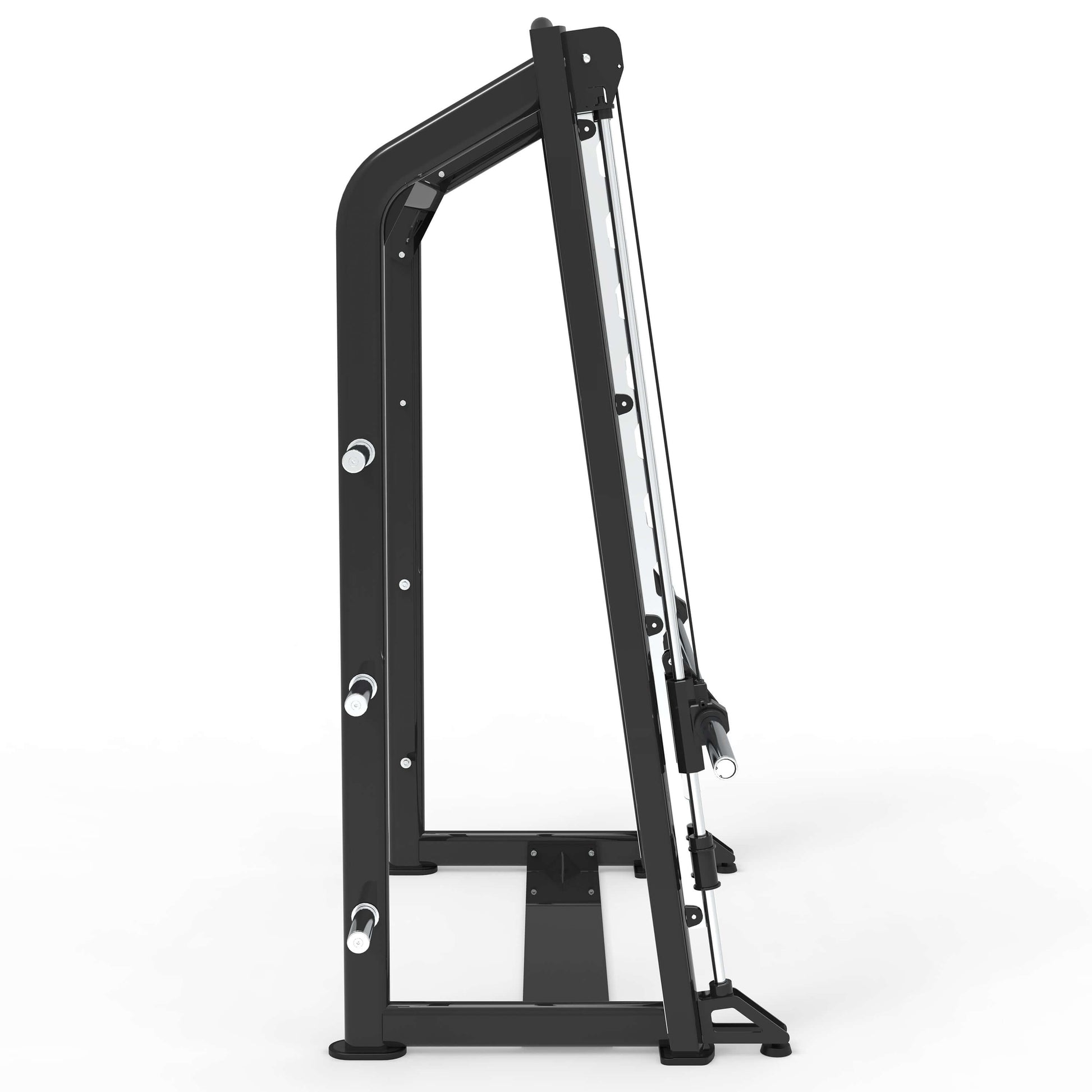 Commercial Smith Machine side view showcasing heavy-duty steel construction and linear bearing system.