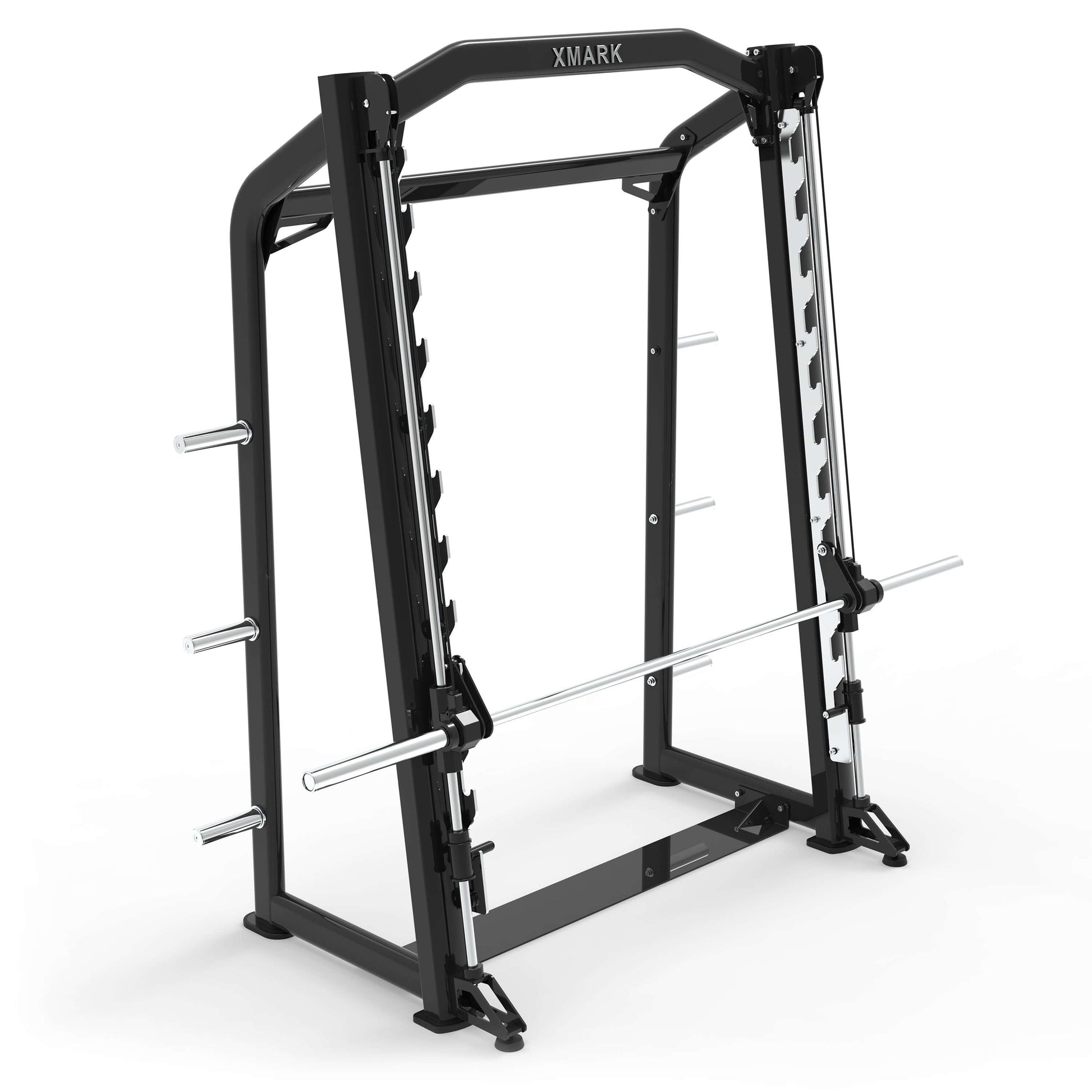Commercial Smith Machine with heavy-duty steel construction and linear bearing system for smooth lifts.