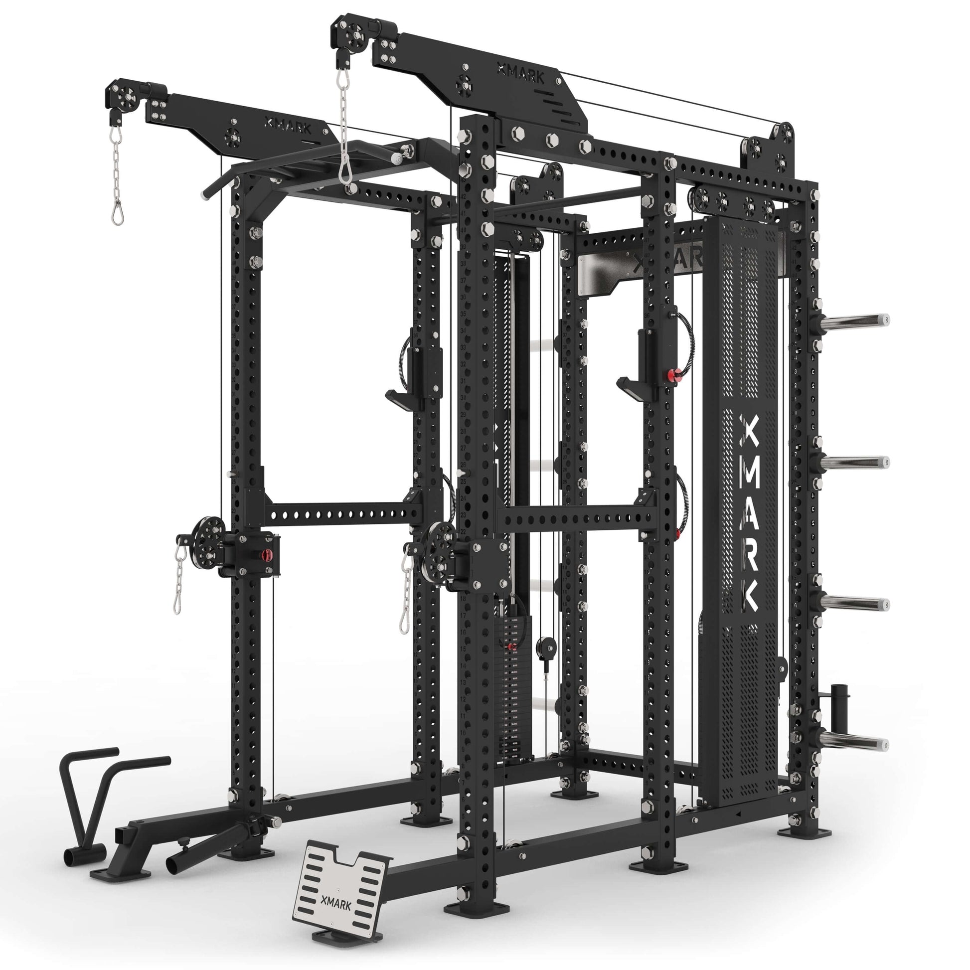 Commercial Power Rack Cable Machine 440 lbs Stack Weight with dual weight stacks and industrial-strength design for versatile workouts.