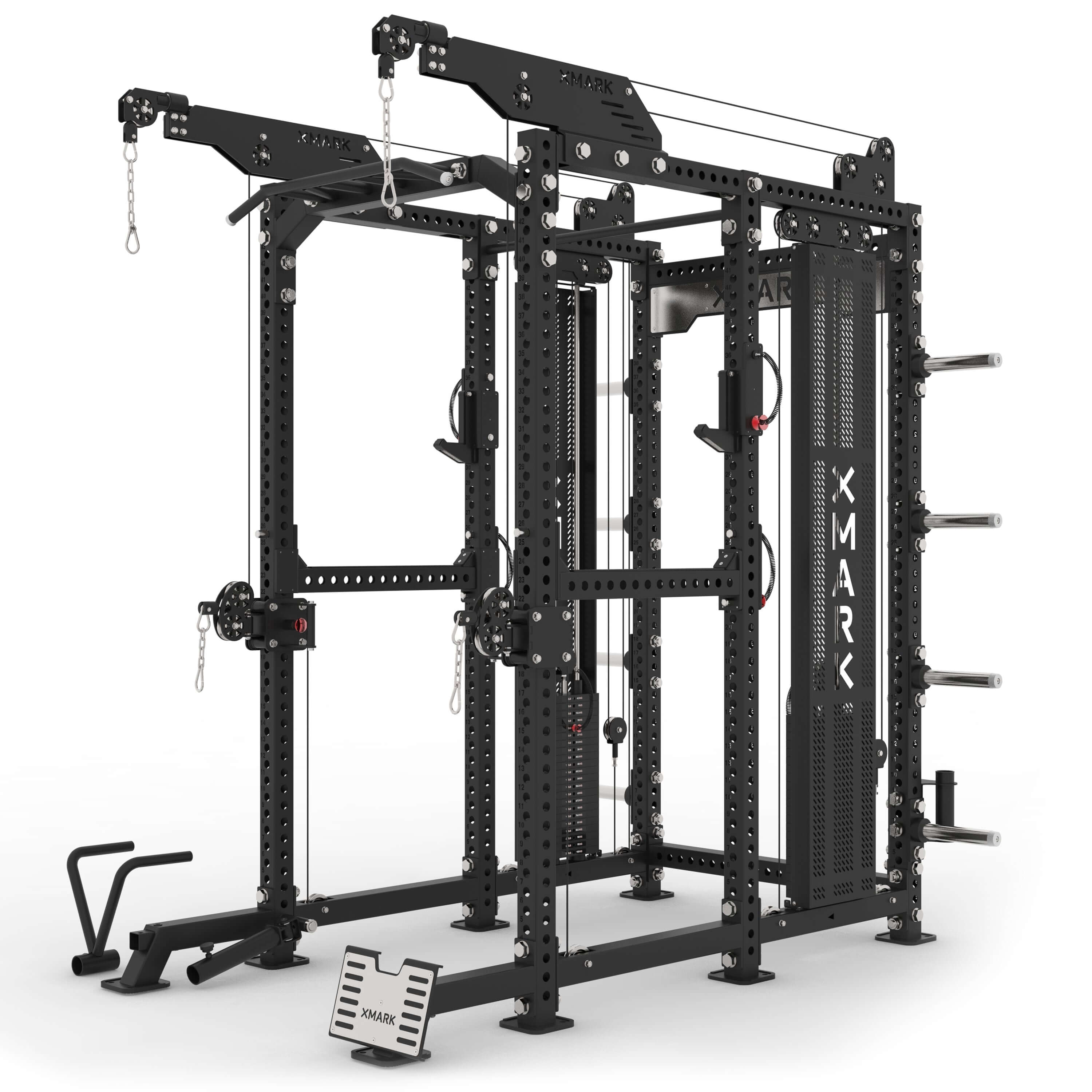 Commercial Power Rack Cable Machine 440 lbs Stack Weight with dual weight stacks and industrial-strength design for versatile workouts.