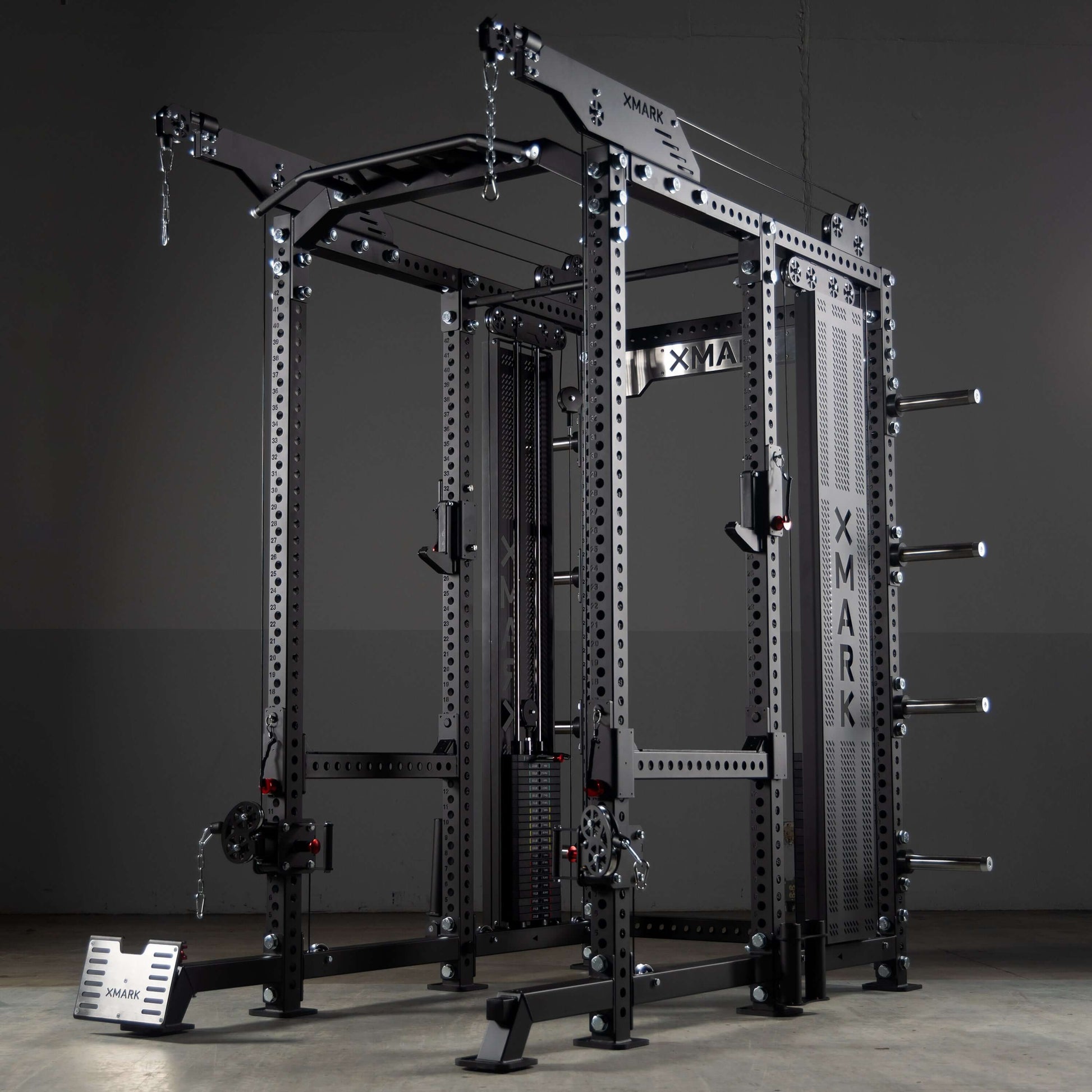 Commercial Power Rack Cable Machine 440 lbs Stack Weight with dual weight stacks and industrial-strength frame.