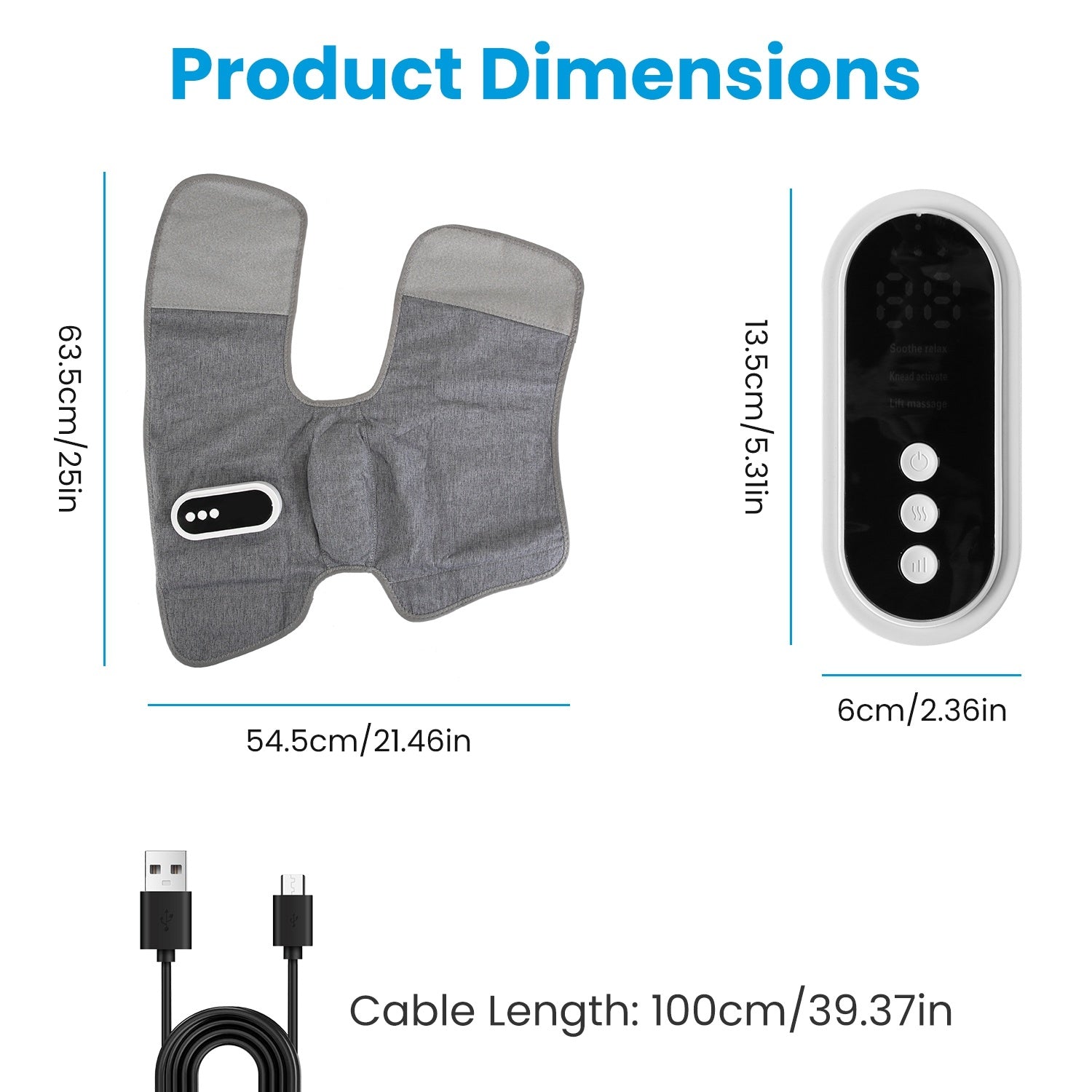 1Pc Cordless Leg Massager Air Compression Massager With Heat Thigh Knee Calf Massager With 3 Modes Adjustable Wrap For Pain Relief dimensions