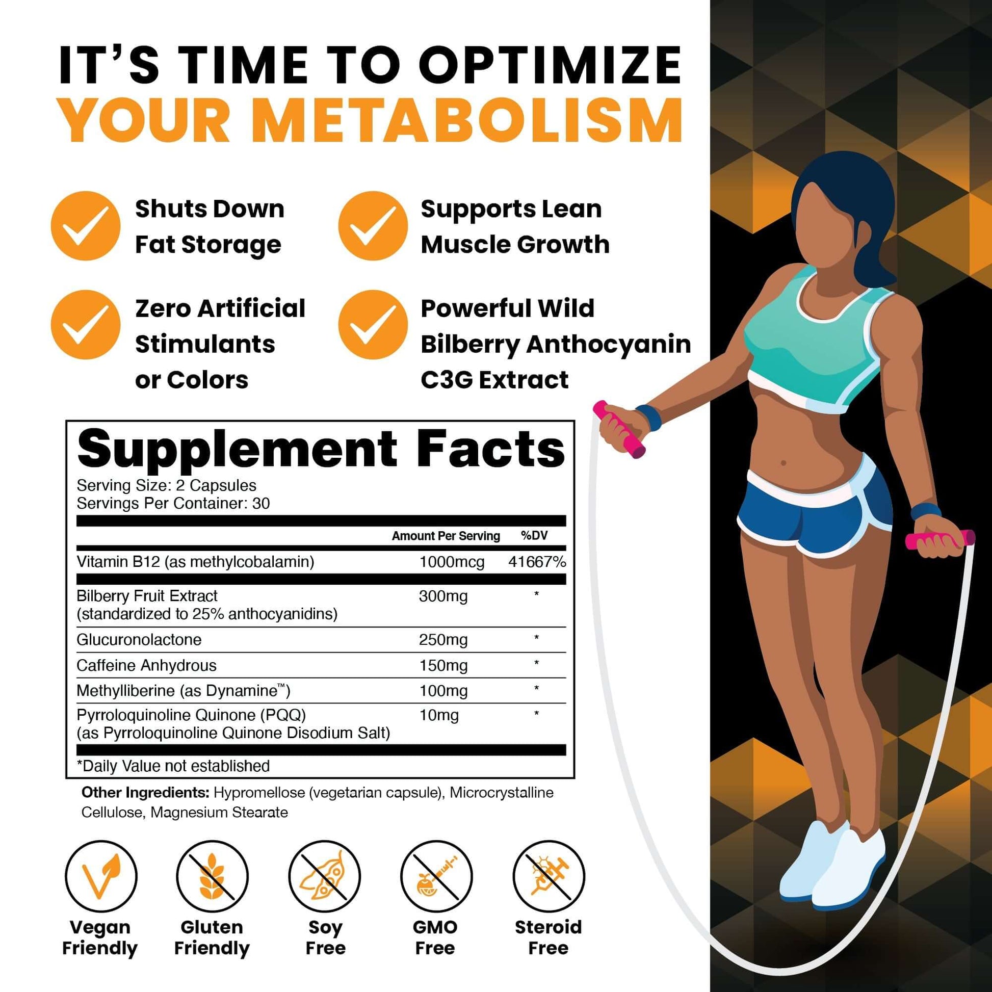 M6 Metabolism Optimization product image showcasing its supplement facts and benefits for metabolism and weight management.