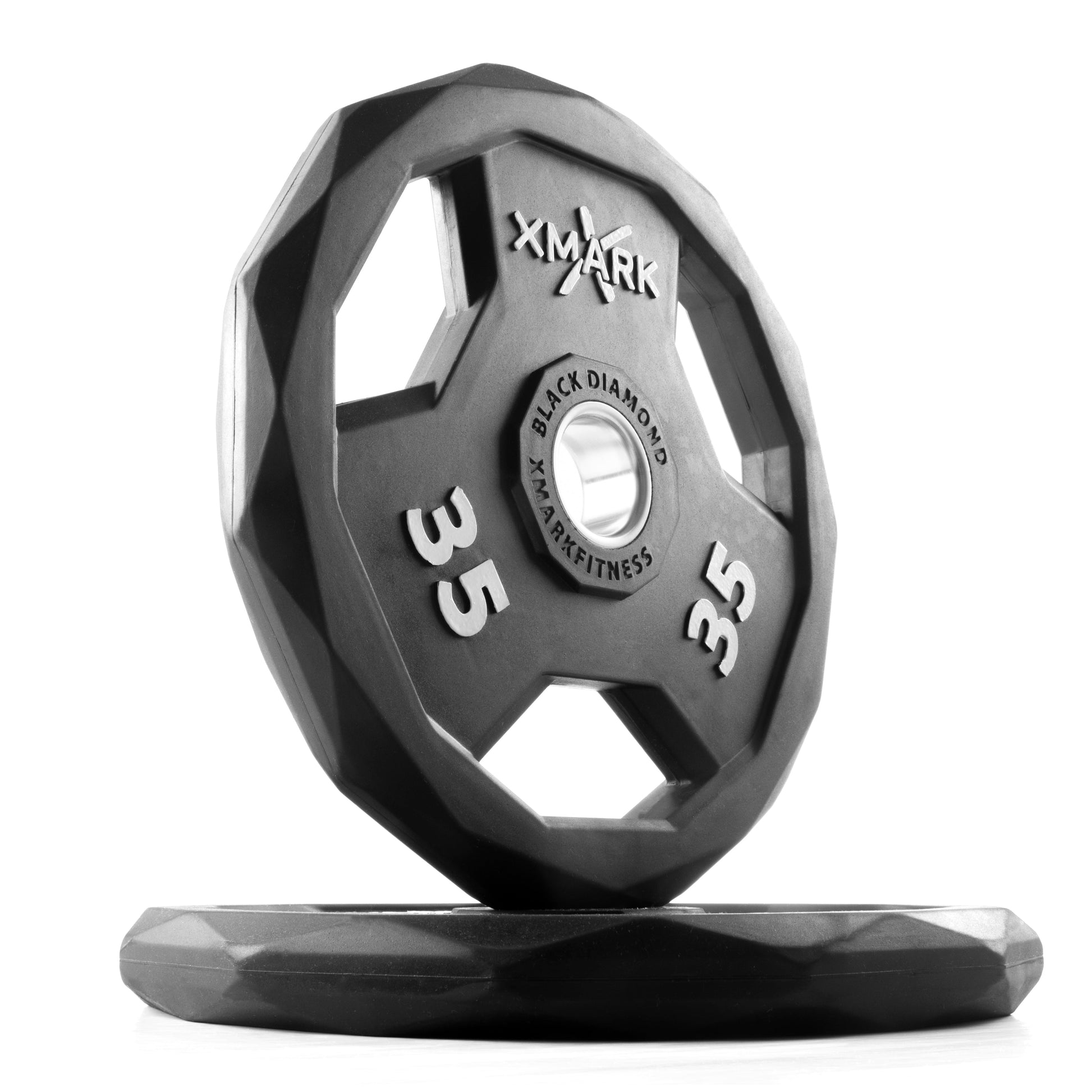 Black Diamond Olympic Weight Plates, solid cast iron with premium rubber, showcasing unique design and durability.