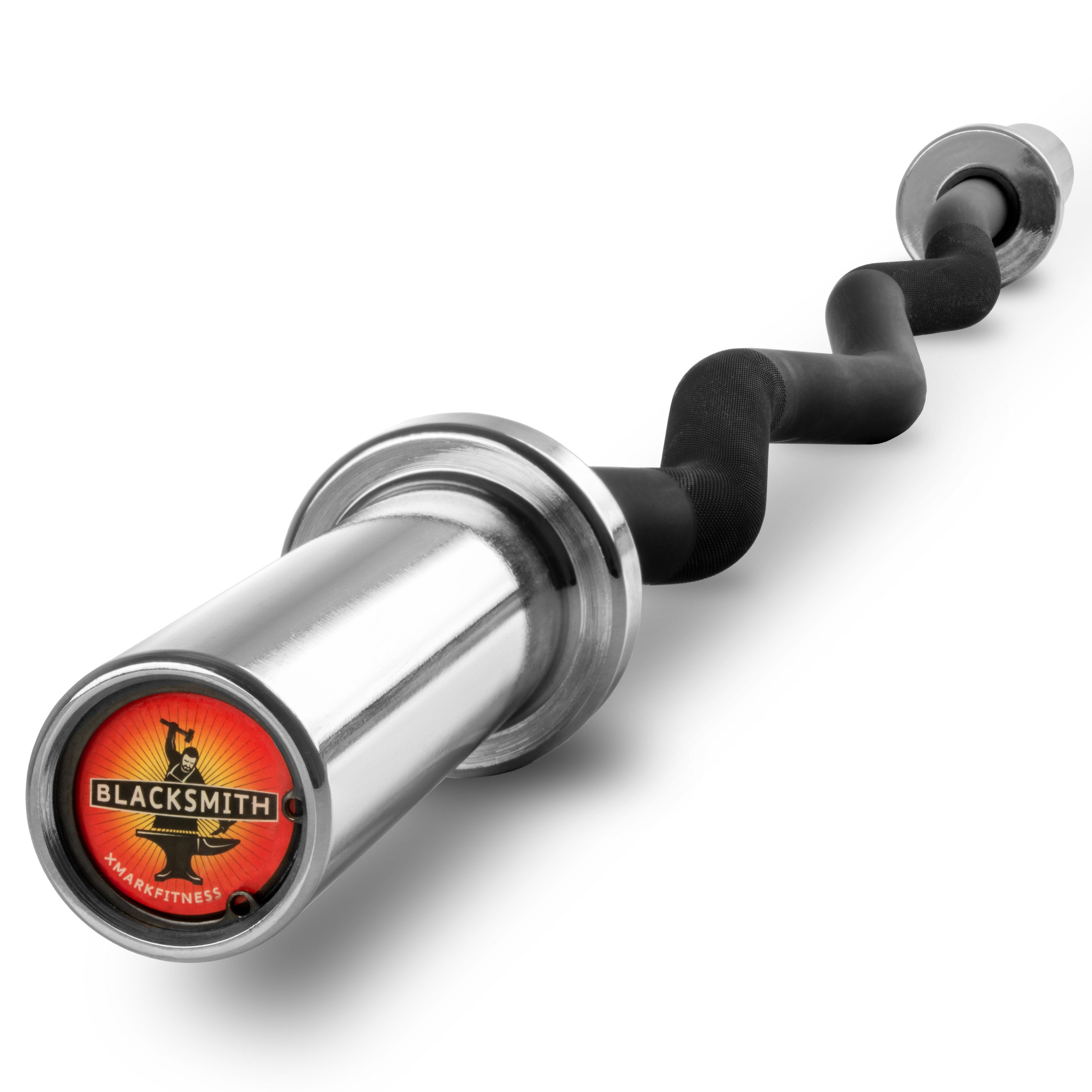 Blacksmith EZ Curl Bar Fits Olympic Weight Plates with durable grip and chrome finish for effective strength training.