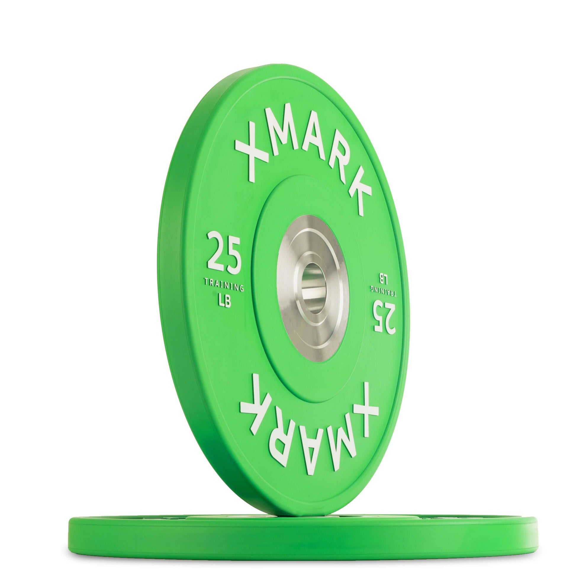 Commercial Premium Virgin Rubber Color Bumper Plates LB in vibrant green color with 25 lb weight.