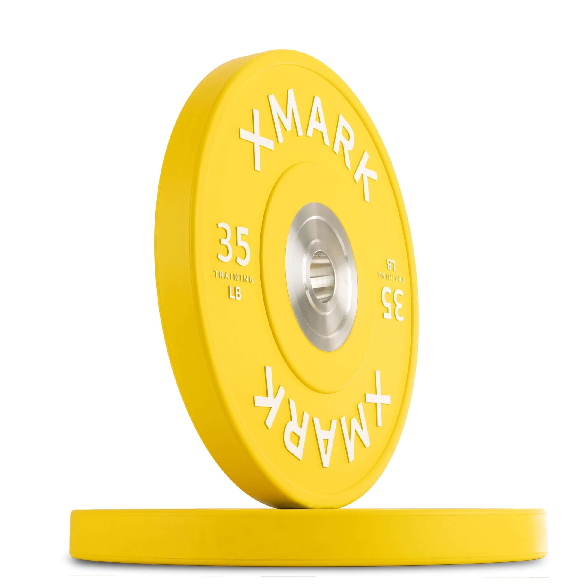 Commercial Premium Virgin Rubber Color Bumper Plates LB in bright yellow, showcasing 35 LB weight, ideal for heavy-duty workouts.
