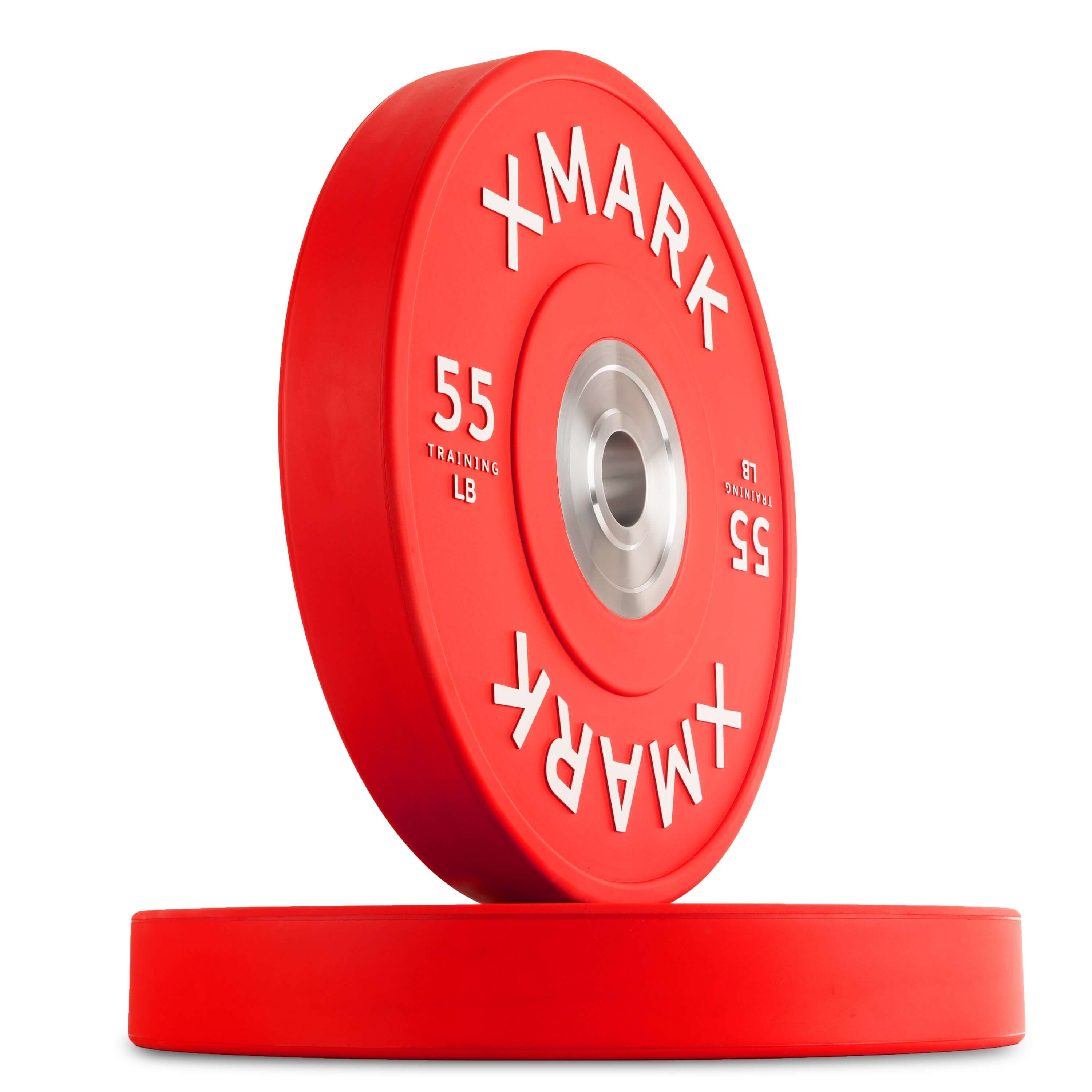 Commercial Premium Virgin Rubber Color Bumper Plates LB - 55 LB red weight plates for strength training, high impact resistance.
