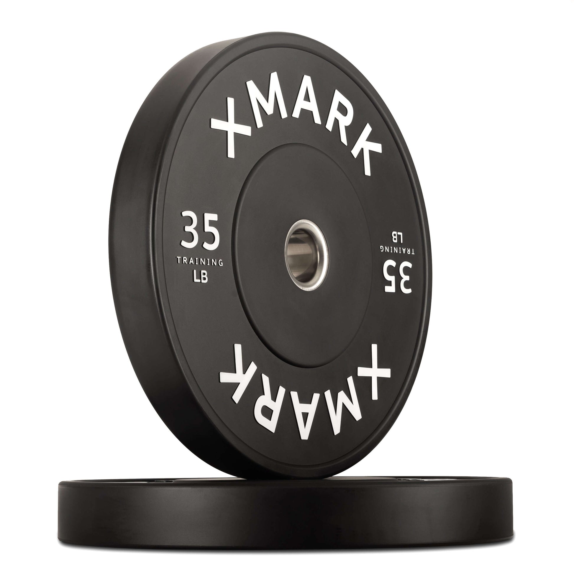 Commercial Black Bumper Plates LB showing a 35 lb weight with a durable rubber design for heavy training.
