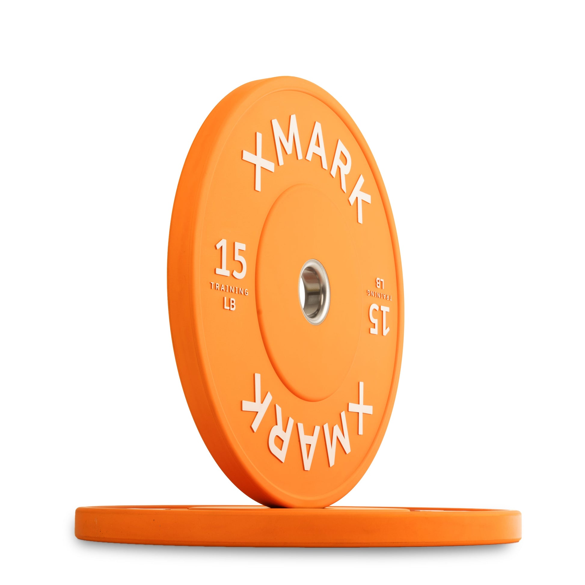 Commercial Color Bumper Plates - 15 lb orange training weight plate for heavy usage and durability.