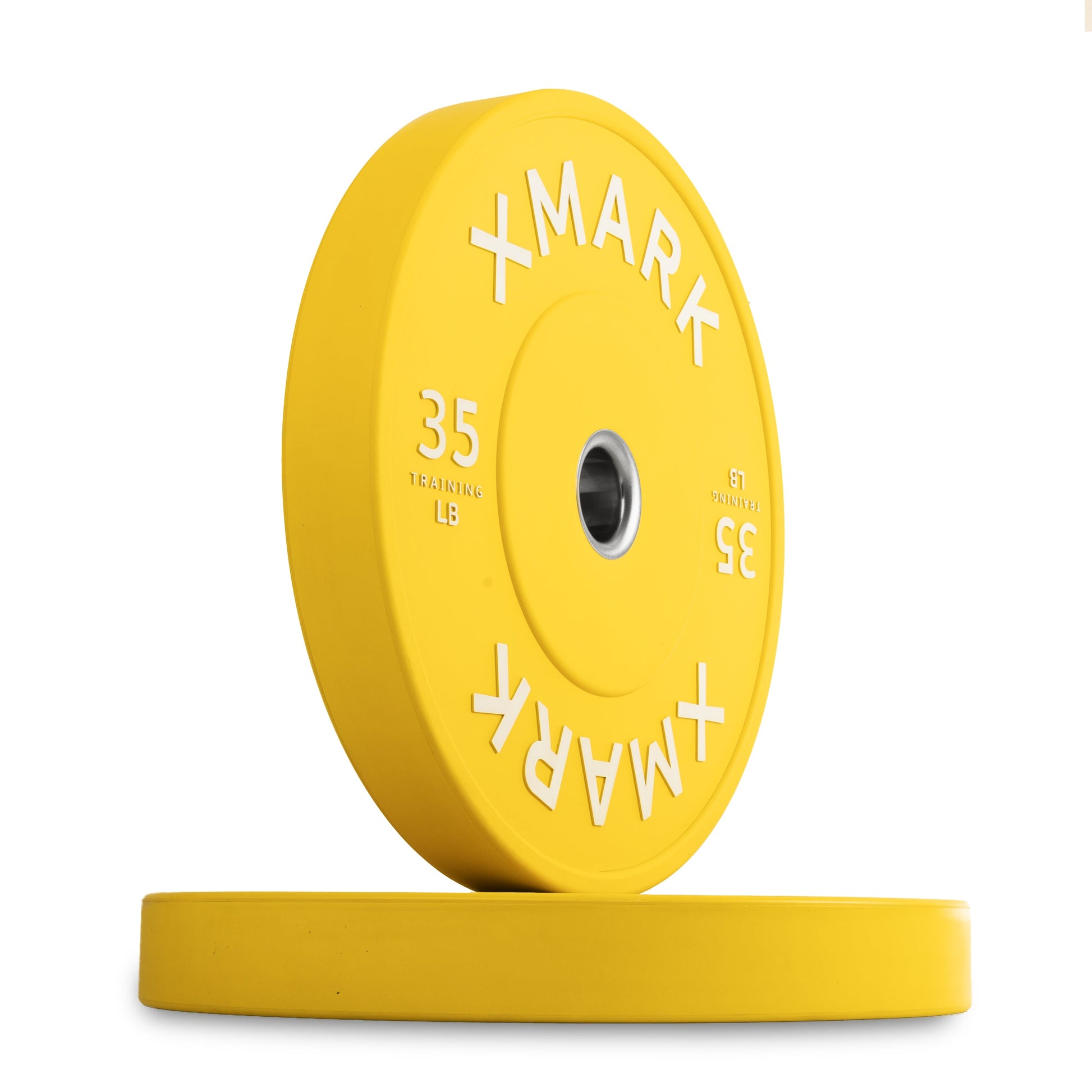 Commercial Color Bumper Plates in yellow, 35 lb weight, designed for heavy use and durability.