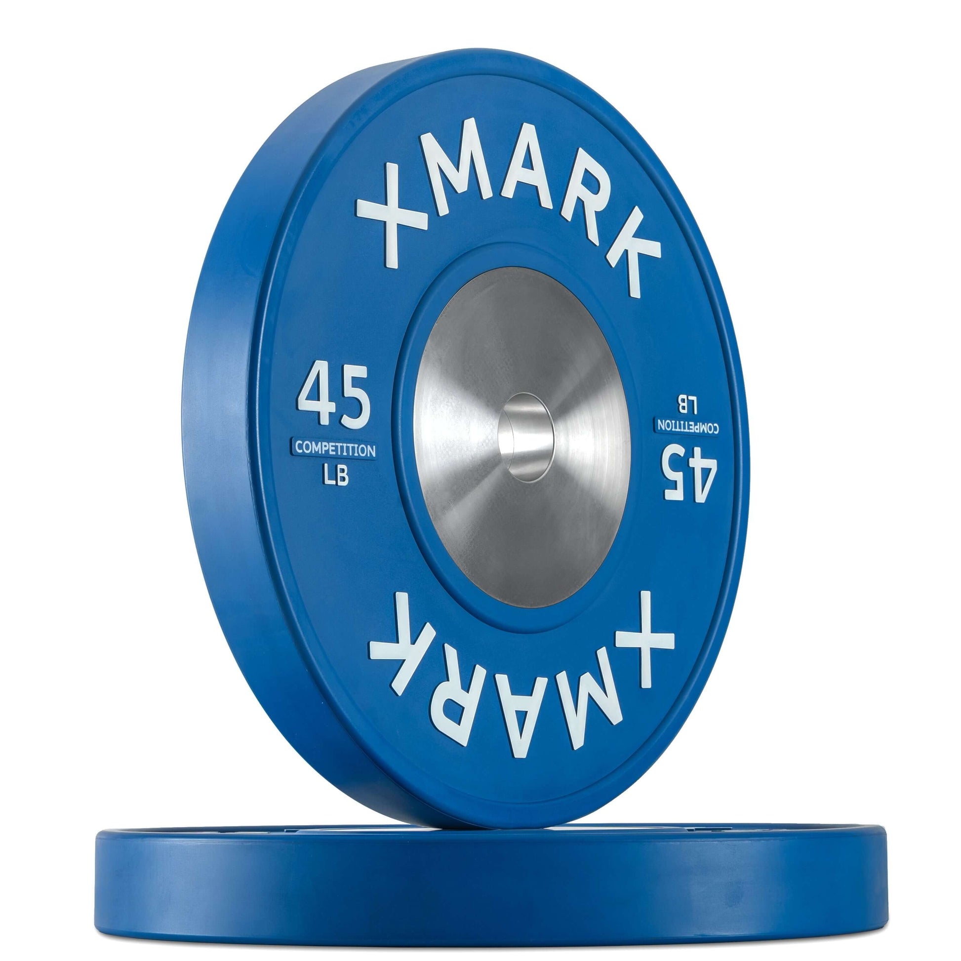 Premium Competition Bumper Plates LB Pairs and Sets in blue color, featuring a 45 lb weight and durable design.