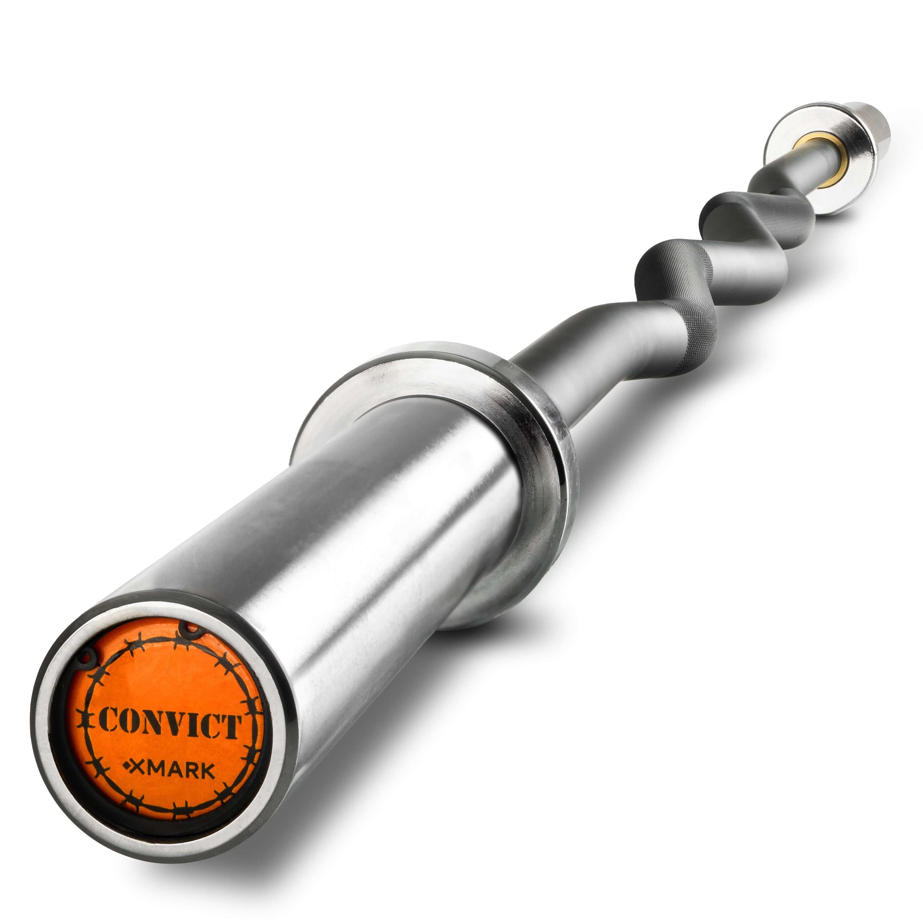 Convict 6ft Rackable Curl Bar showcasing the knurled grip and solid construction for effective workouts.