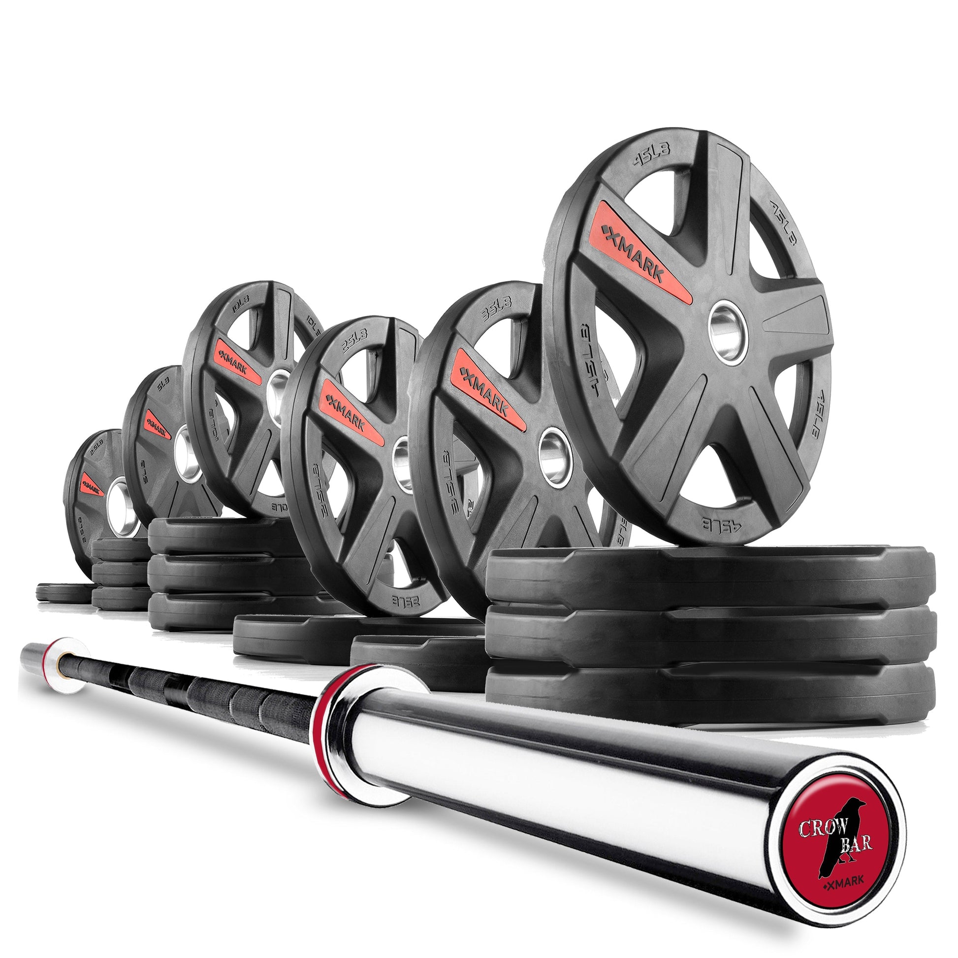 Texas Star Olympic Weight Plates and Olympic Barbell Sets with weights and a barbell featured in the image.