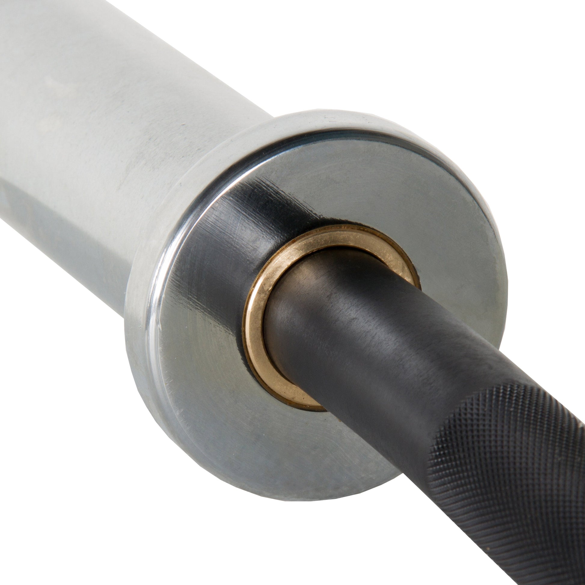 Close-up view of Crowbar EZ Curl Barbell Fits Olympic Plates showing the grip and collar detail.