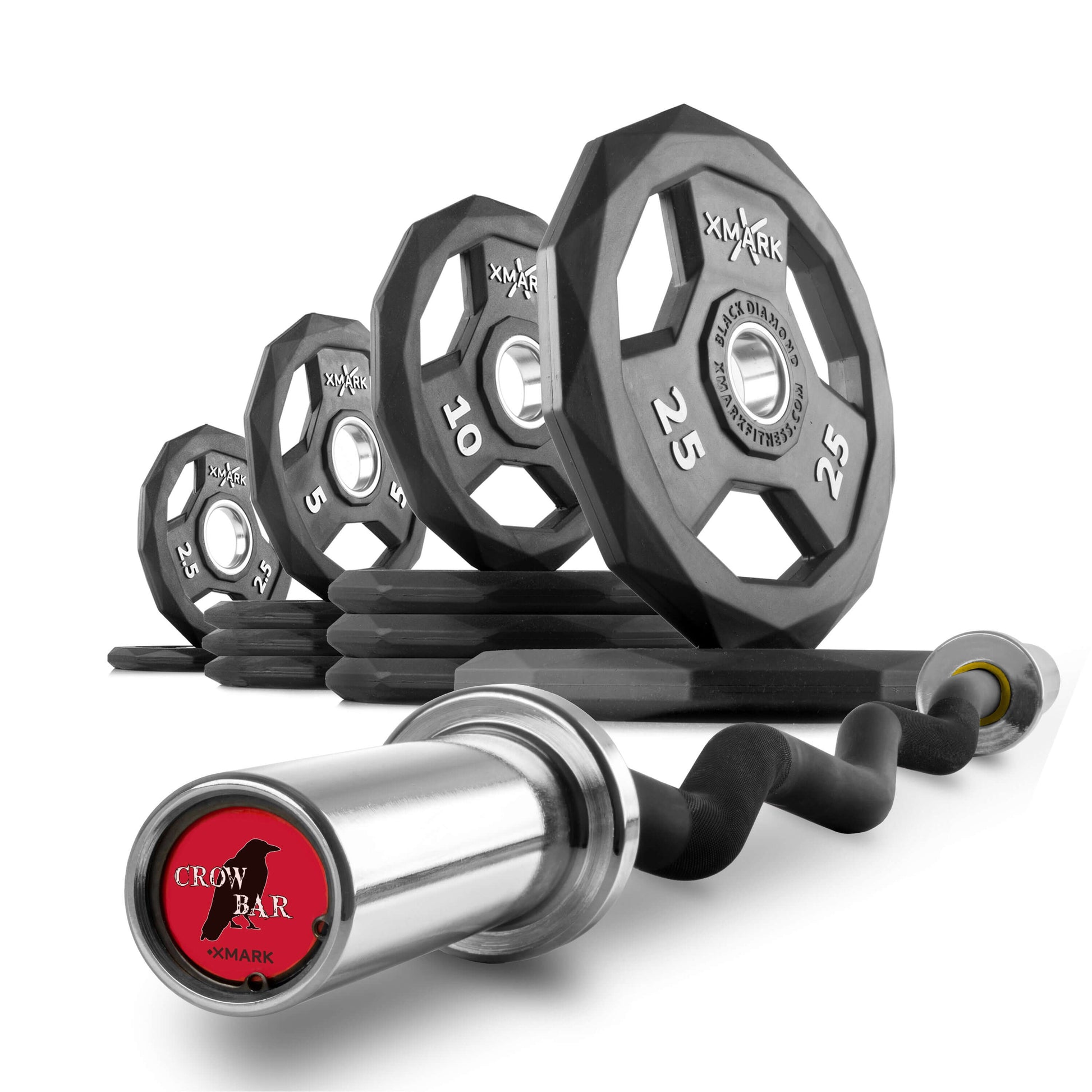 Black Diamond Olympic Weight Plates and Curl Barbell Sets with weights and curl bar from XMARK
