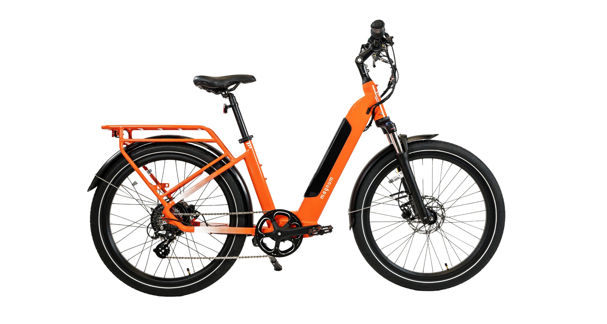 Cosmo 2.0 T Cruiser Ebike in vibrant orange color, featuring a low-step frame and 500 Watt motor.