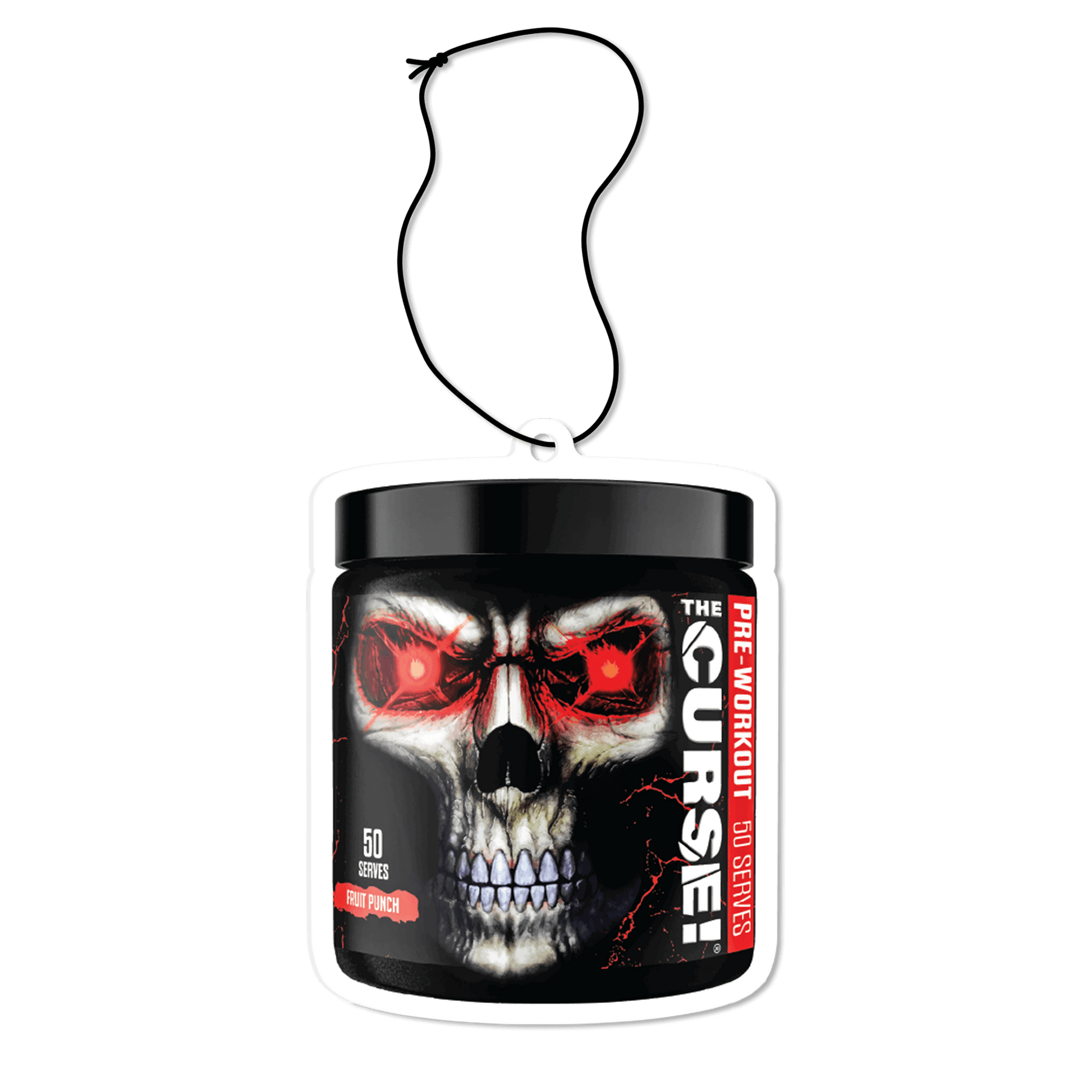 JNX Sports Air Fresheners featuring The Curse! pre-workout design with a skull and striking graphics.