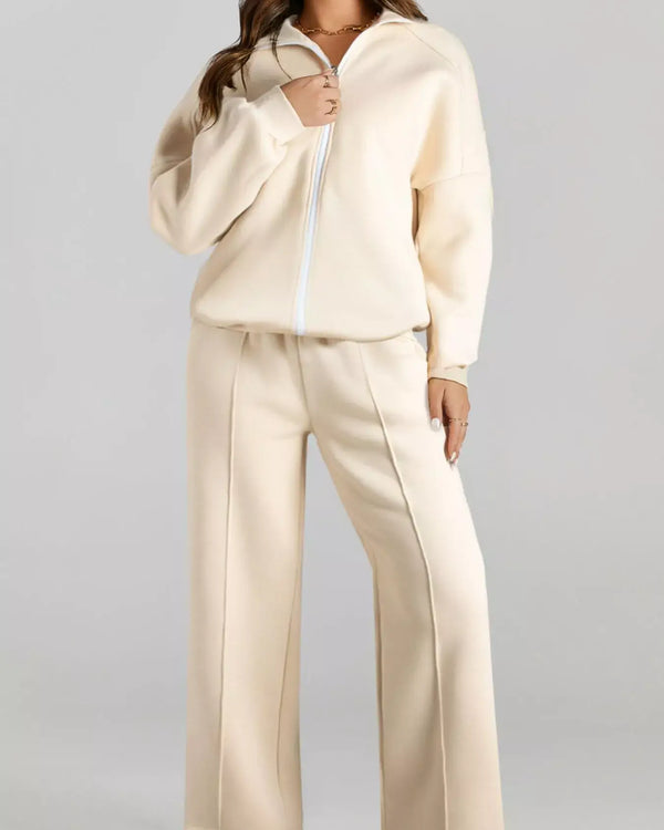 Drop Shoulder Zip Up Jacket and Drawstring Pants Active Set