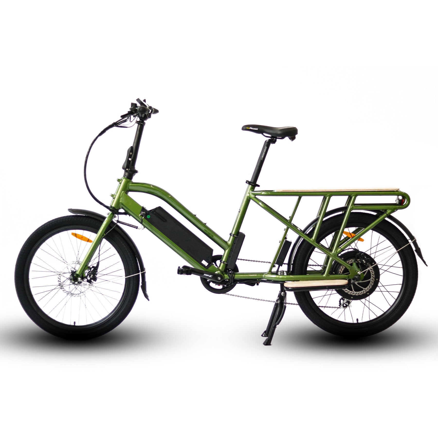 MAX-CARGO EBIKE electric bike side view with aluminum alloy frame and rear cargo rack.