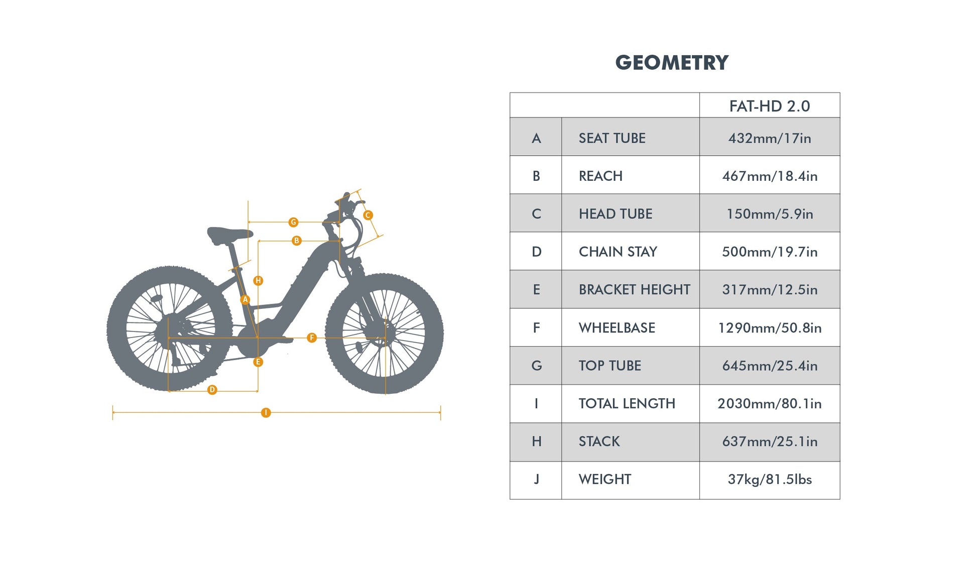 Bicycle geometry chart with a bike illustration on a white background