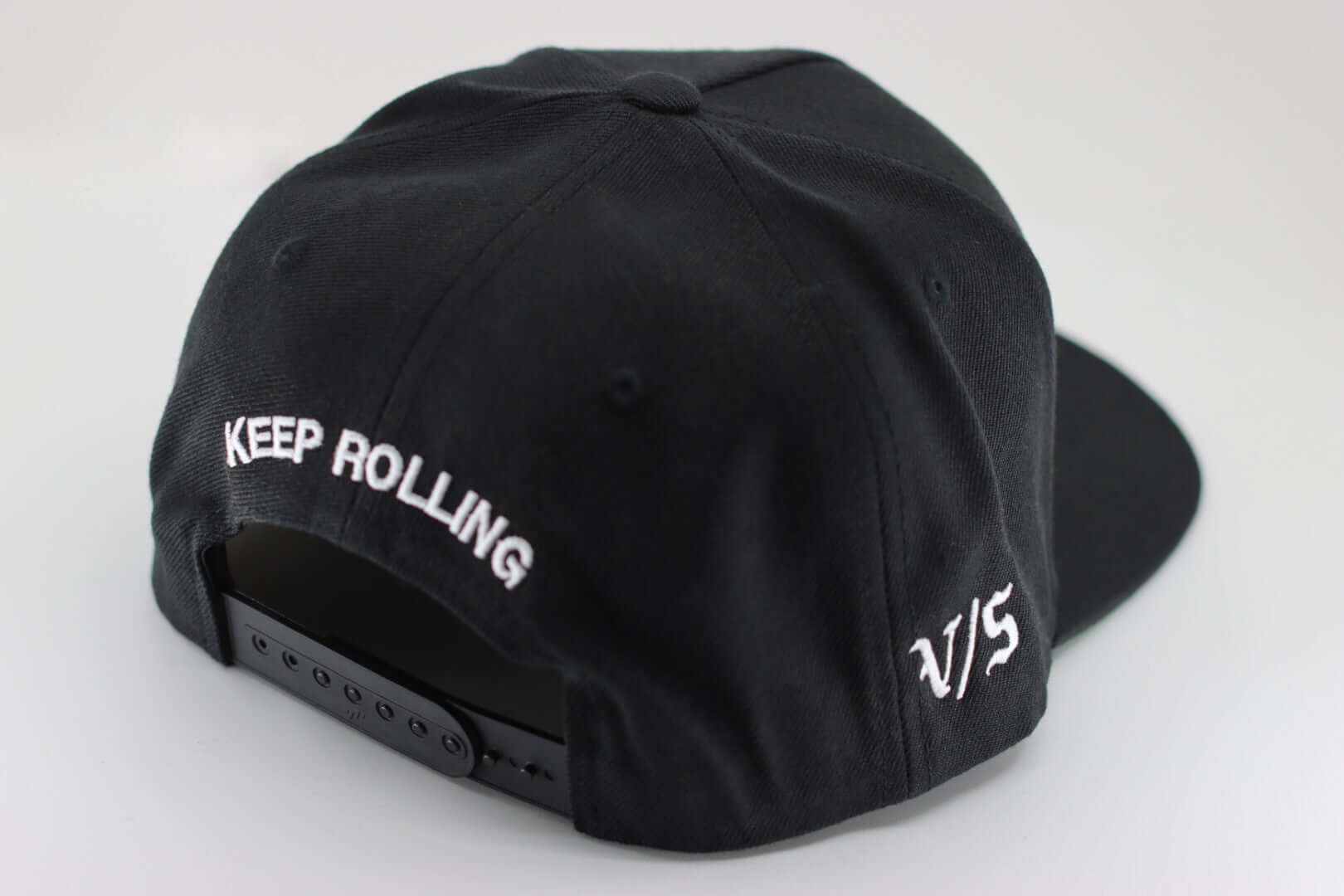 Back view of Jiu Jitsu Forever SnapBack Hat - flat brim showing 'KEEP ROLLING' and V/S Fight shop logo.