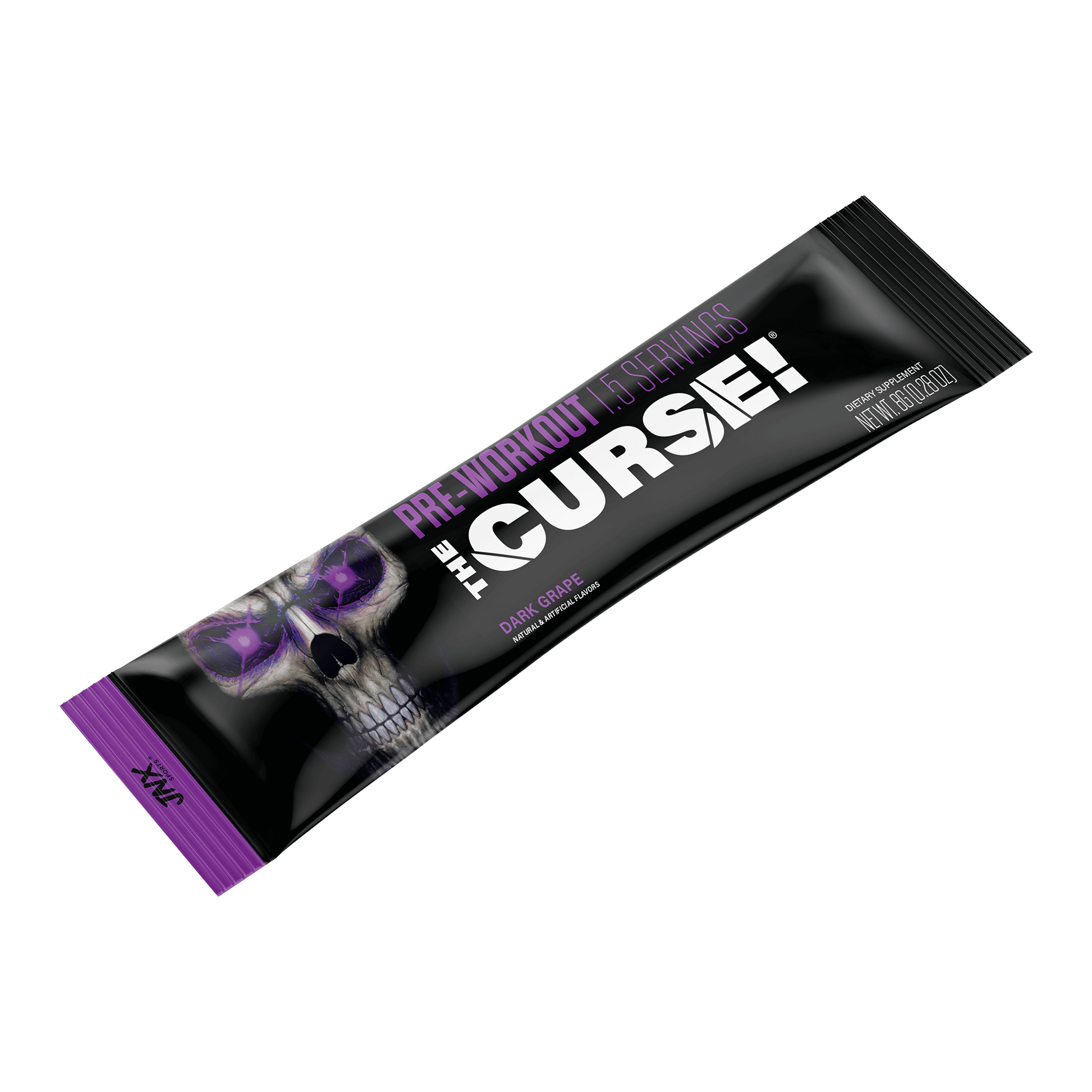 The Curse Pre-Workout Stick packaging featuring a skull design and bold branding, single serve stick.