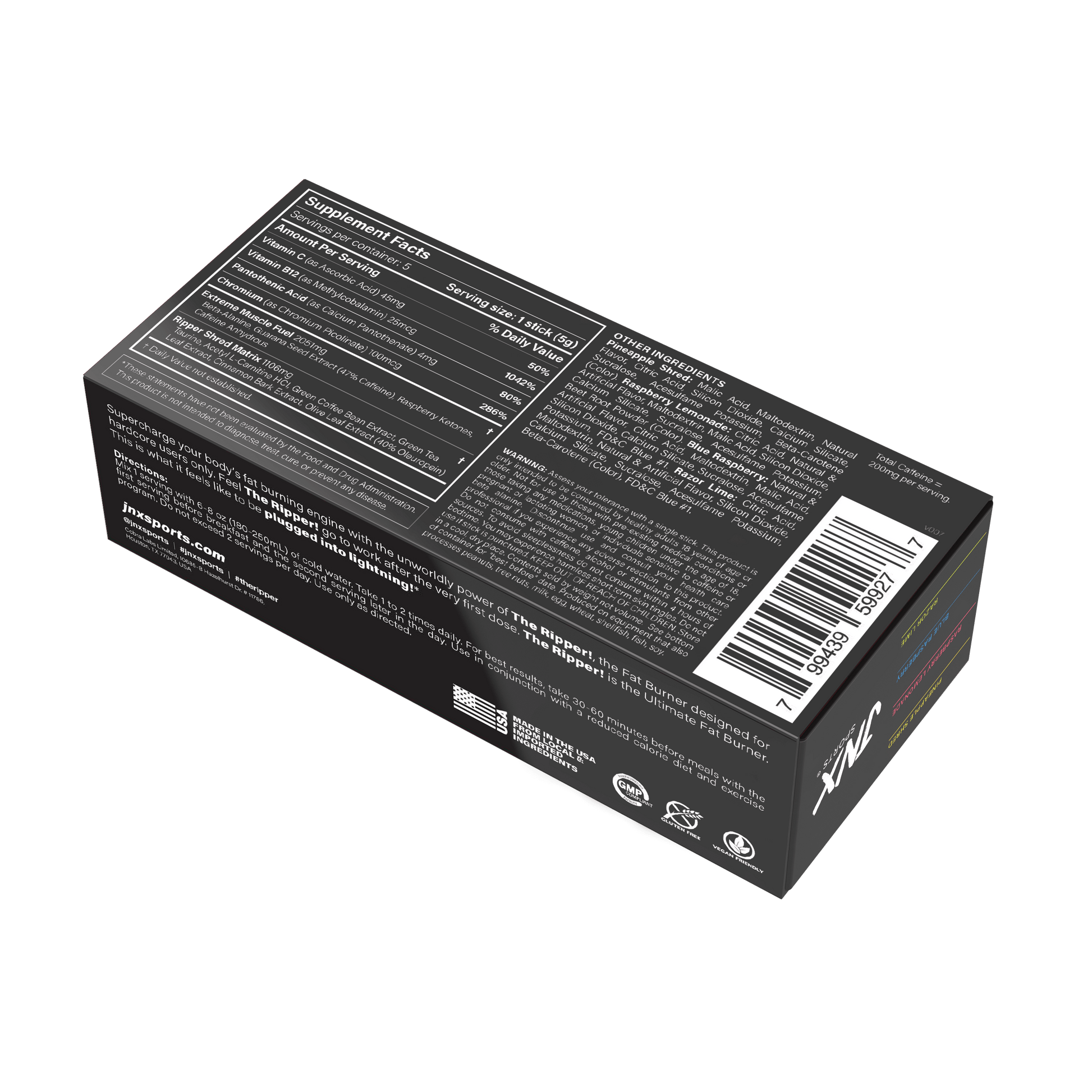 The Ripper Fat Burner Variety Pack packaging showcasing nutritional facts and ingredients.