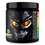 The Shadow Pre-Workout container showcasing 350mg caffeine in Sour Candy flavor, designed for intense workouts.