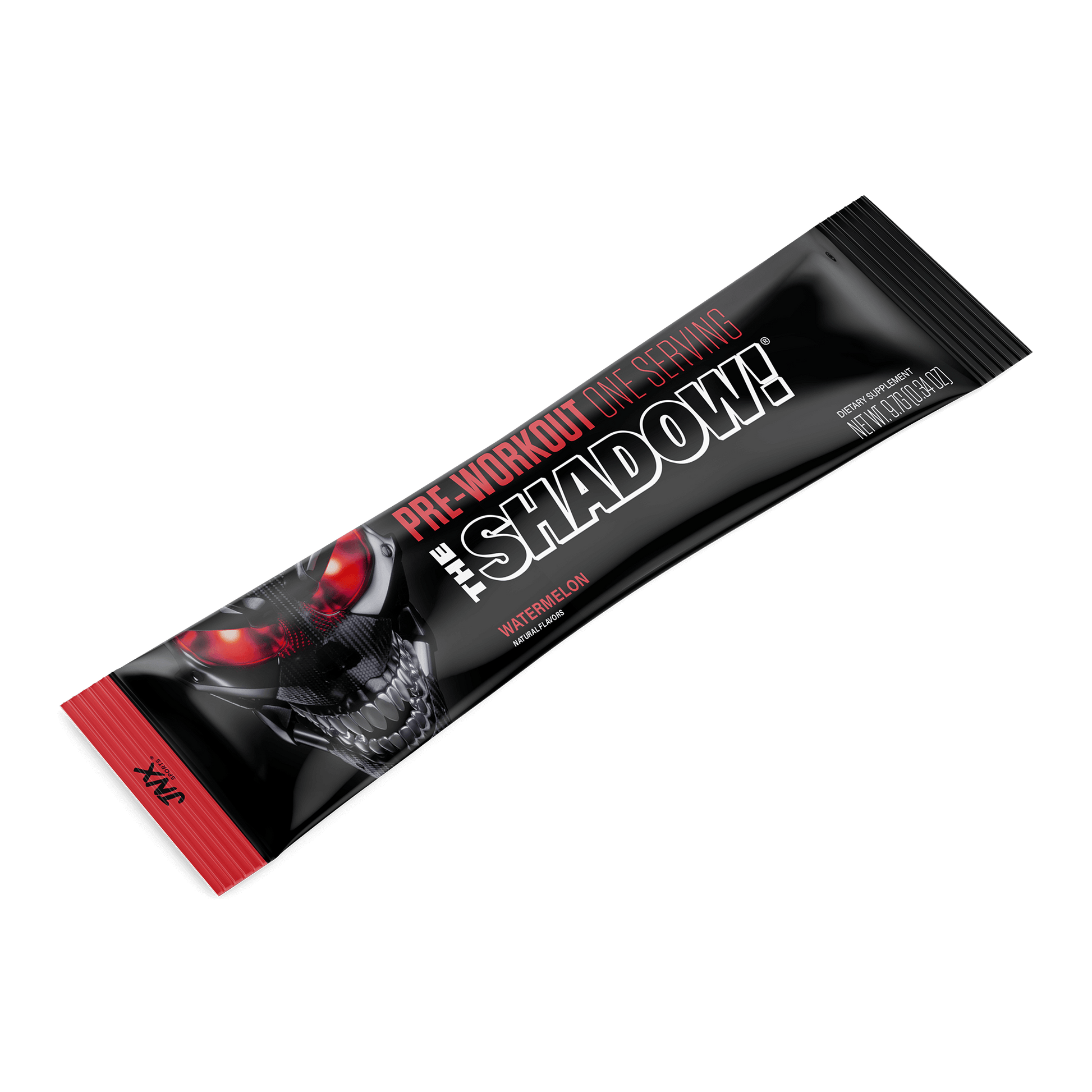 The Shadow Pre-Workout Stick in a single serve packet with bold design and branding.