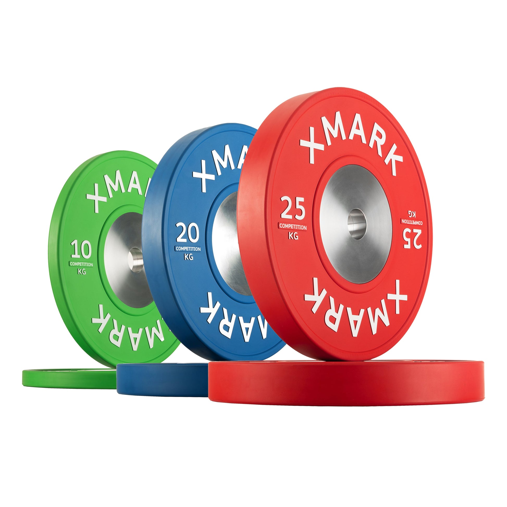 Premium Competition Bumper Plates KG Sets and Pairs displayed in red, blue, and green weights for effective strength training.