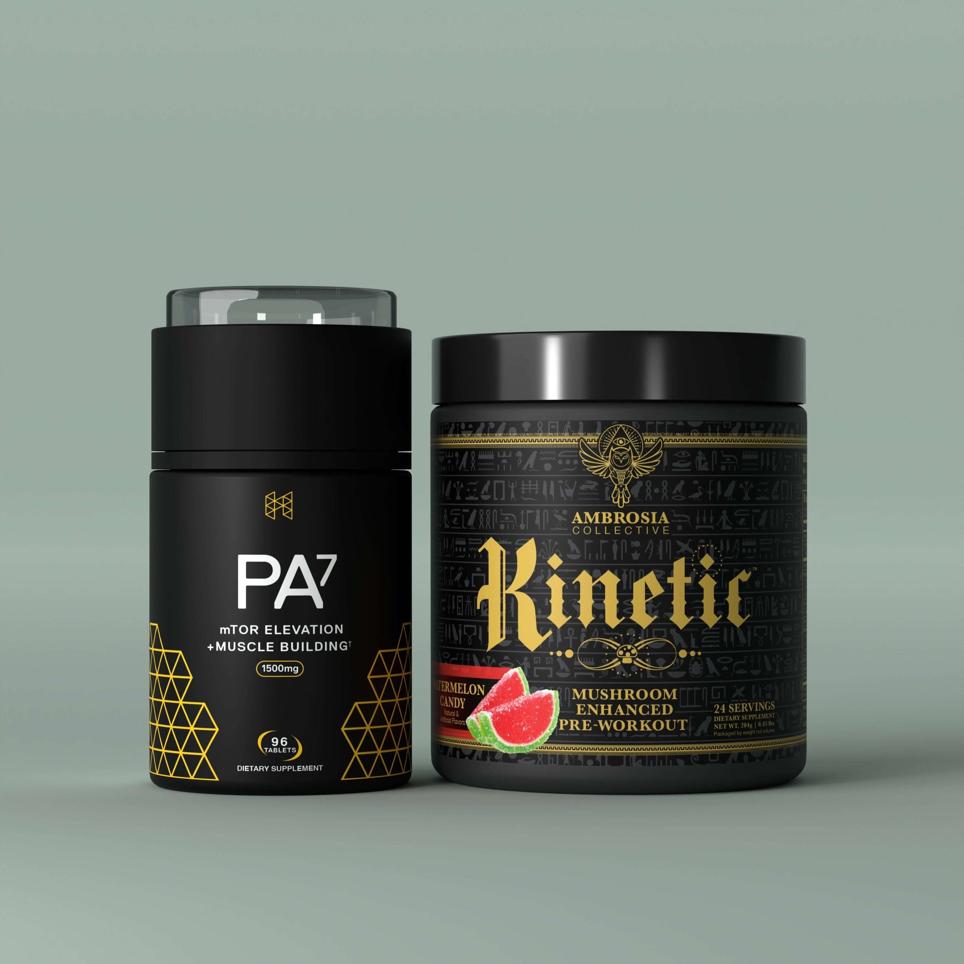 King Supreme Stack featuring PA7 and Kinetic Mushroom Enhanced Pre-Workout for strength and muscle boosting.