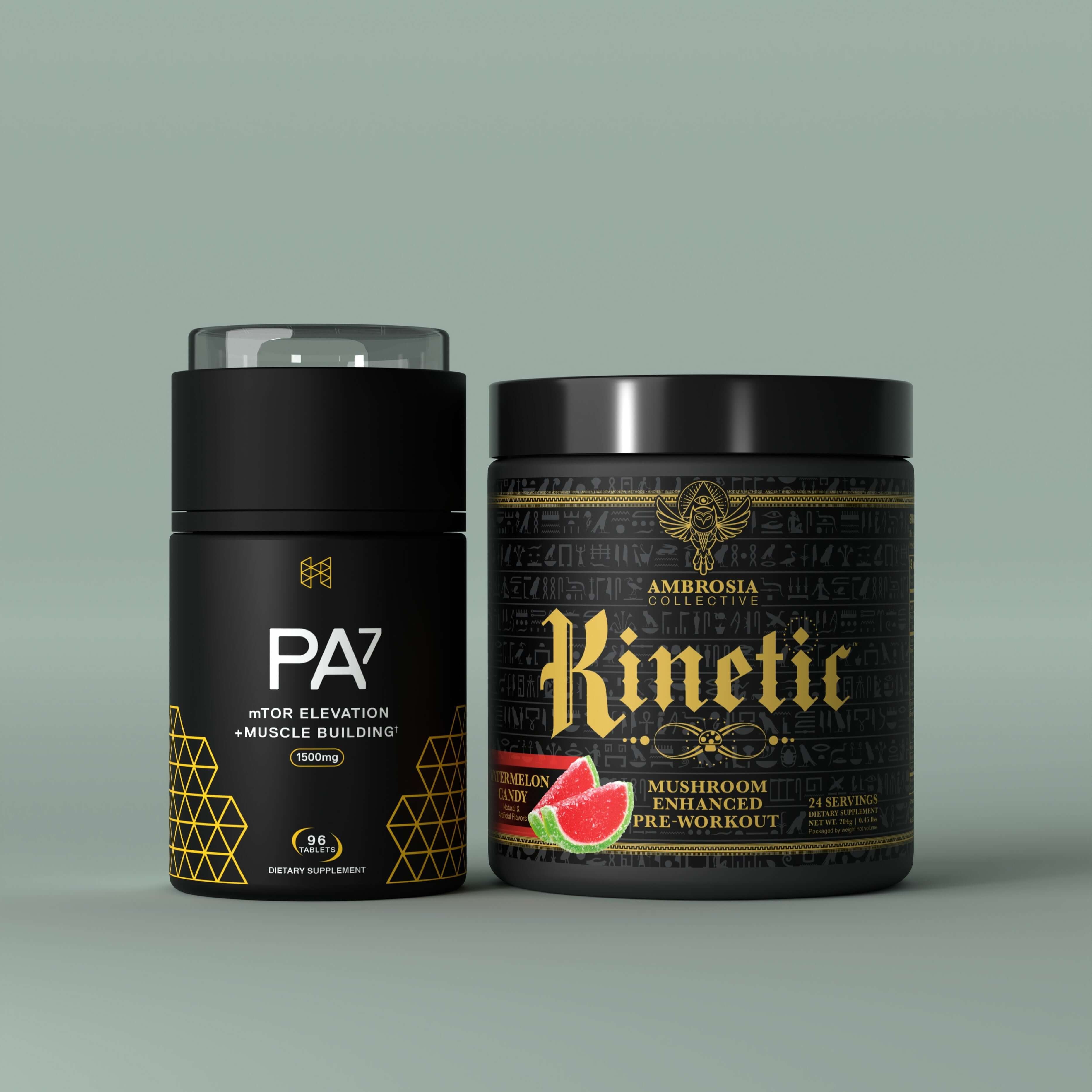 King Supreme Stack featuring PA7 and Kinetic Mushroom Enhanced Pre-Workout for strength and muscle boosting.