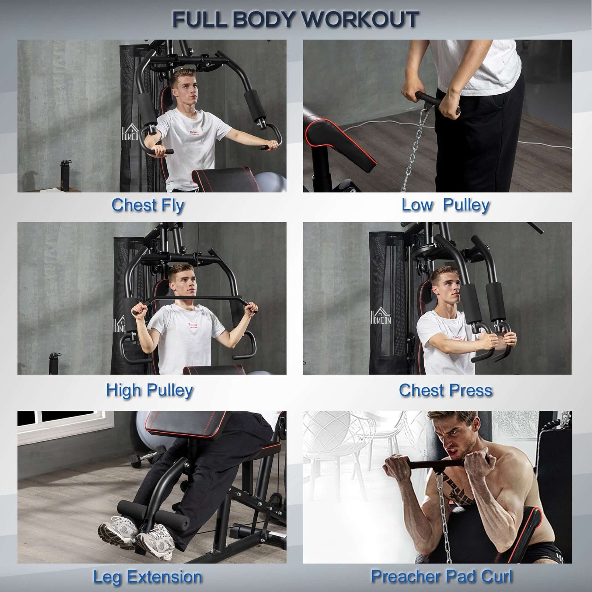 Multi-Functional Home Gym Workout Station, 45Kg Weight Stack Multi Gym Fitness Equipment for Full Body Fitness-3