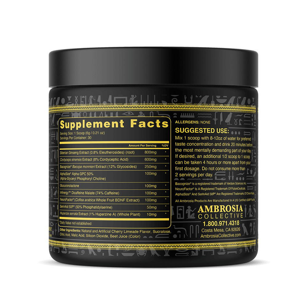 Mental Jewels - Cognitive Enhancement Powder supplement facts label with instructions and ingredient breakdown.