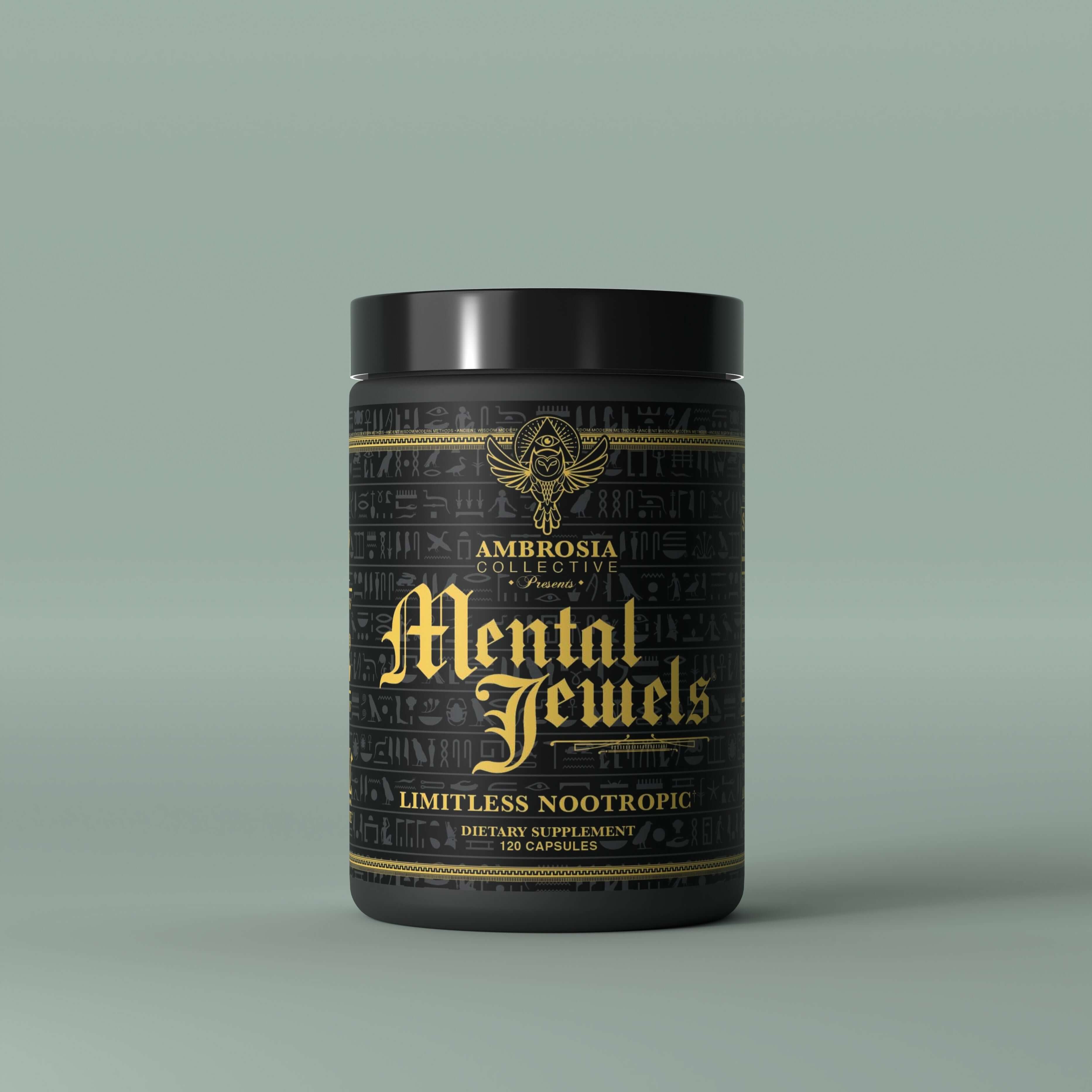 Mental Jewels - Capsules: Limitless Nootropic Dietary Supplement by Ambrosia Collective, 120 capsules container.