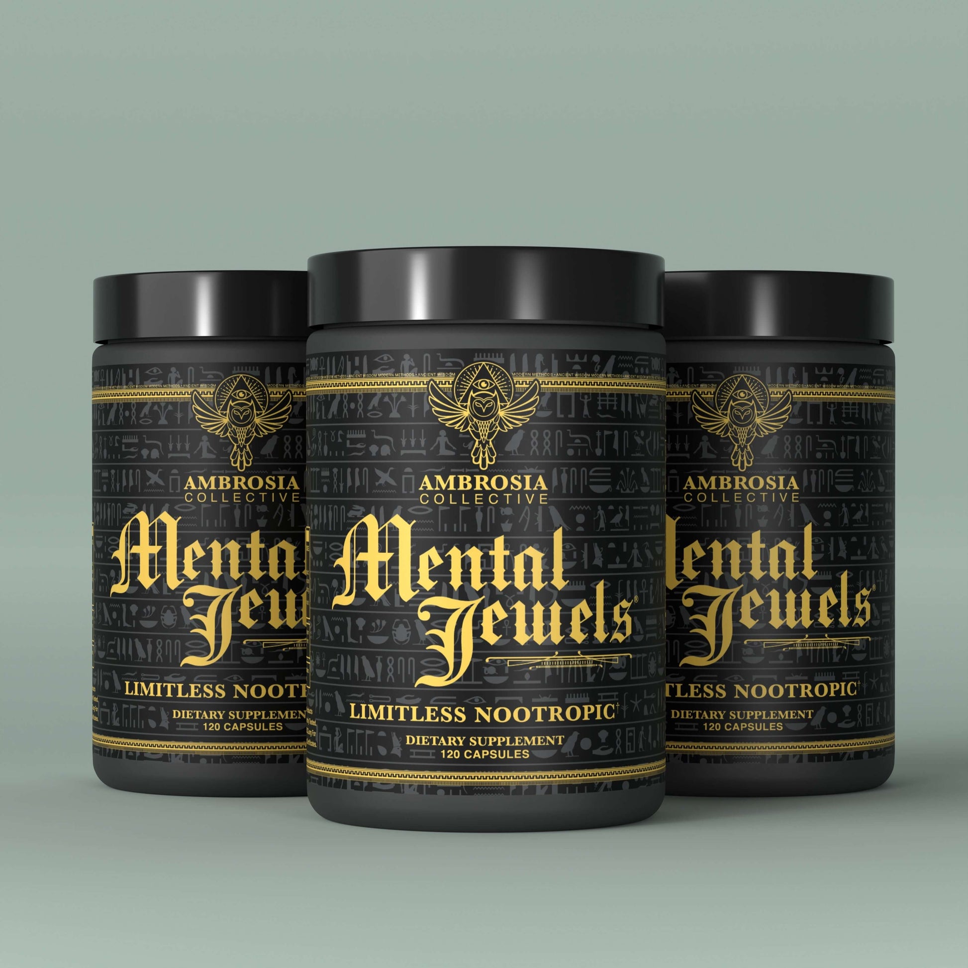 Mental Jewels - Capsules dietary supplement containers with nootropic benefits.