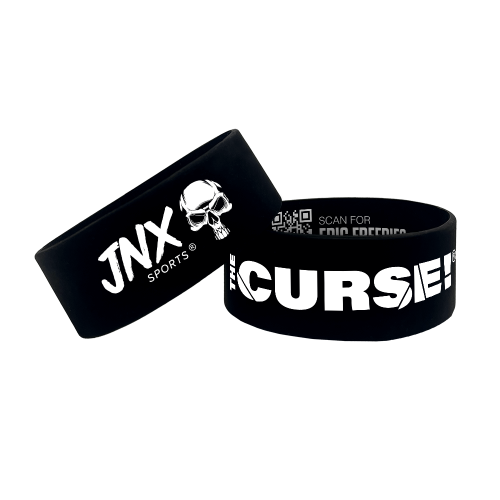 The Curse Wristbands display with front and back design showcasing epic colors and JNX Sports logo.