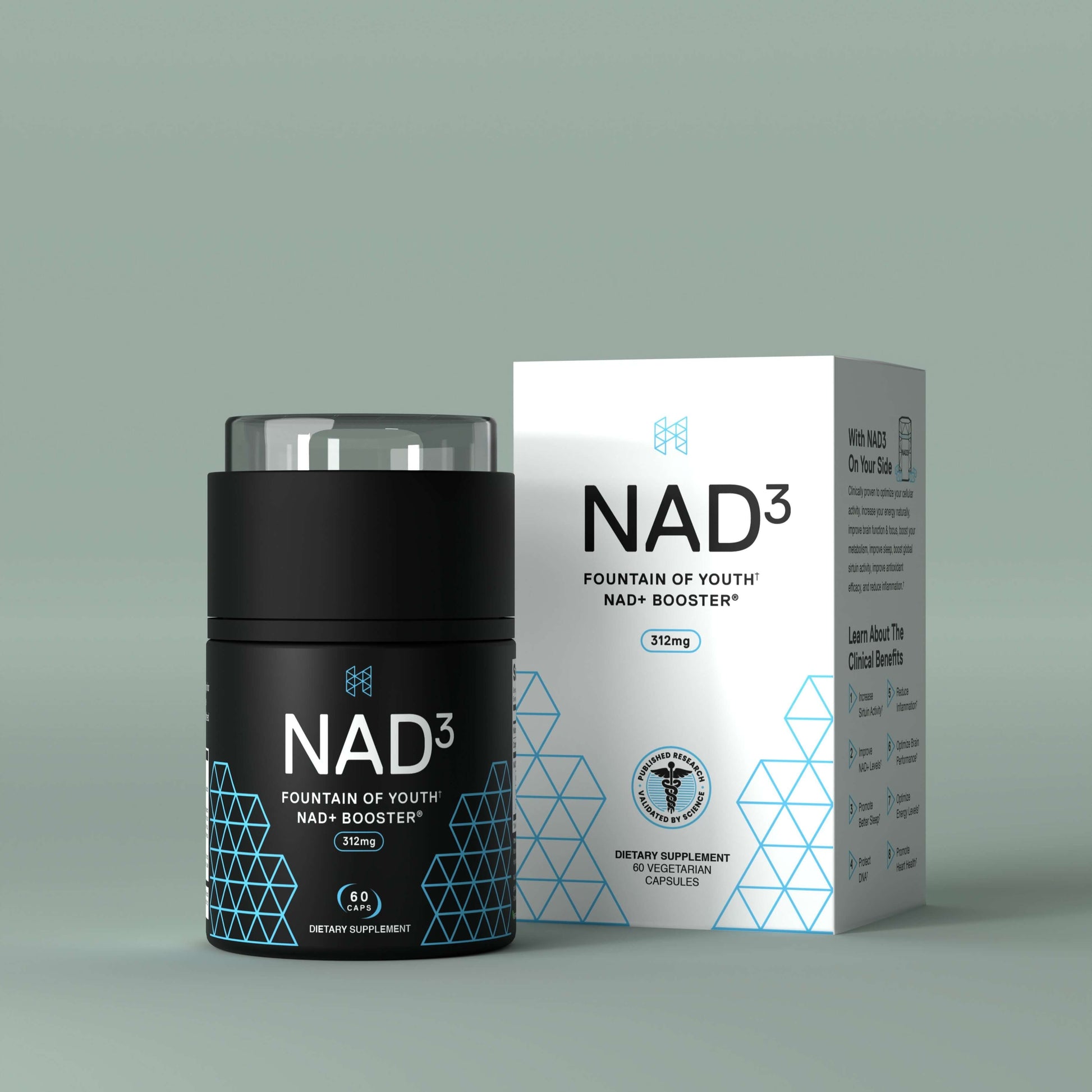 NAD3 60 - All Natural NAD+ Booster product packaging and supplement container