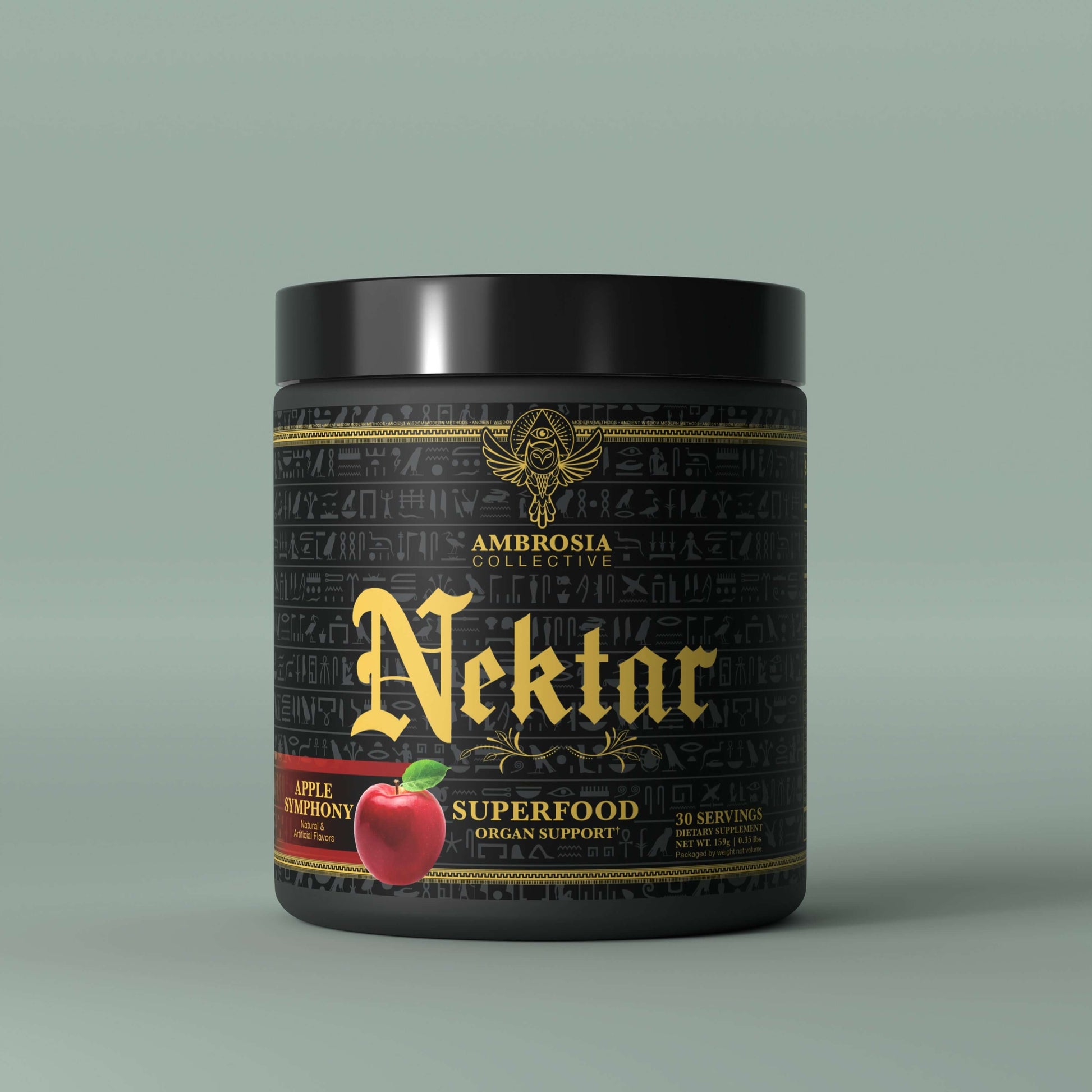 Nektar - Superfood & Vital Organ Health in a black container with apple illustration, 30 servings.